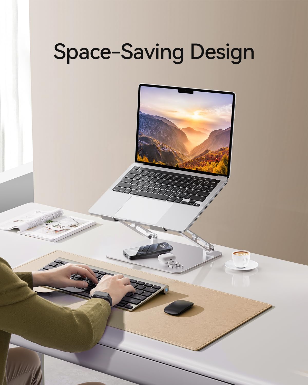 Orlian Soporte ajustable de aluminio para laptop, soporte ergonómico para computadora portátil, soporte resistente para laptop, tabletas de 10 a 17.3 pulgadas, plateado