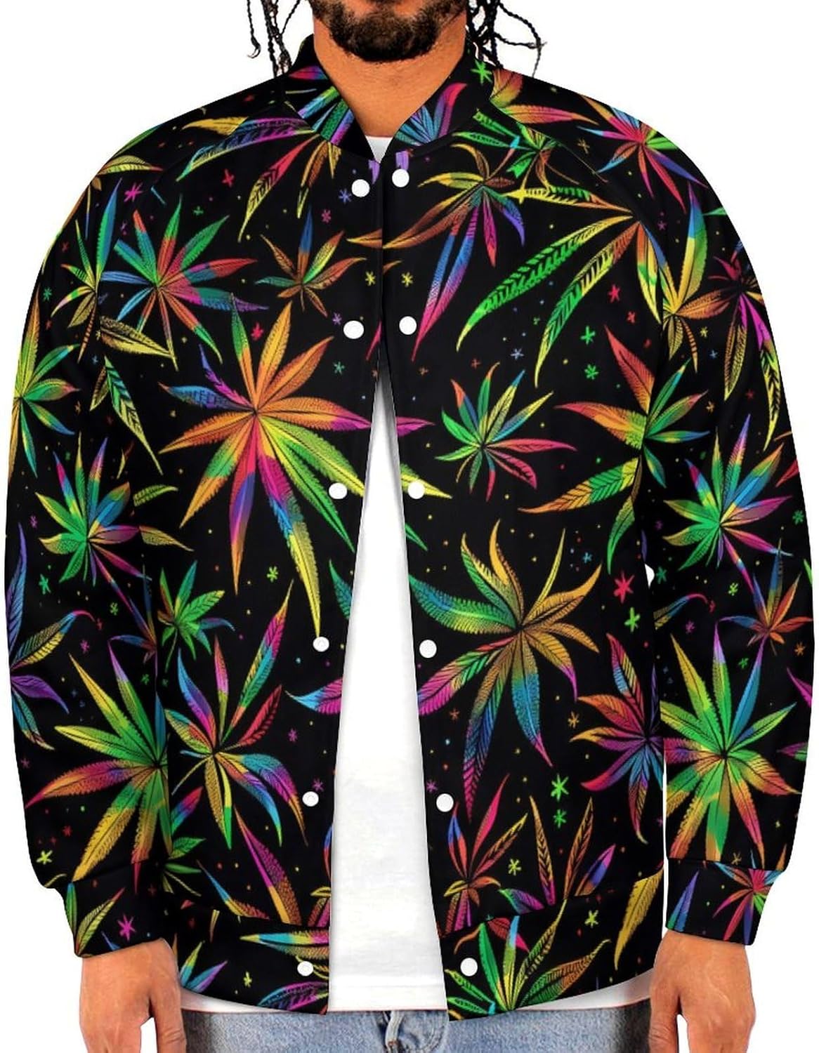 Colorful Weed Novelty Men's Baseball Jackets Causal Sweatshirt Button Top Long Sleeve Coat