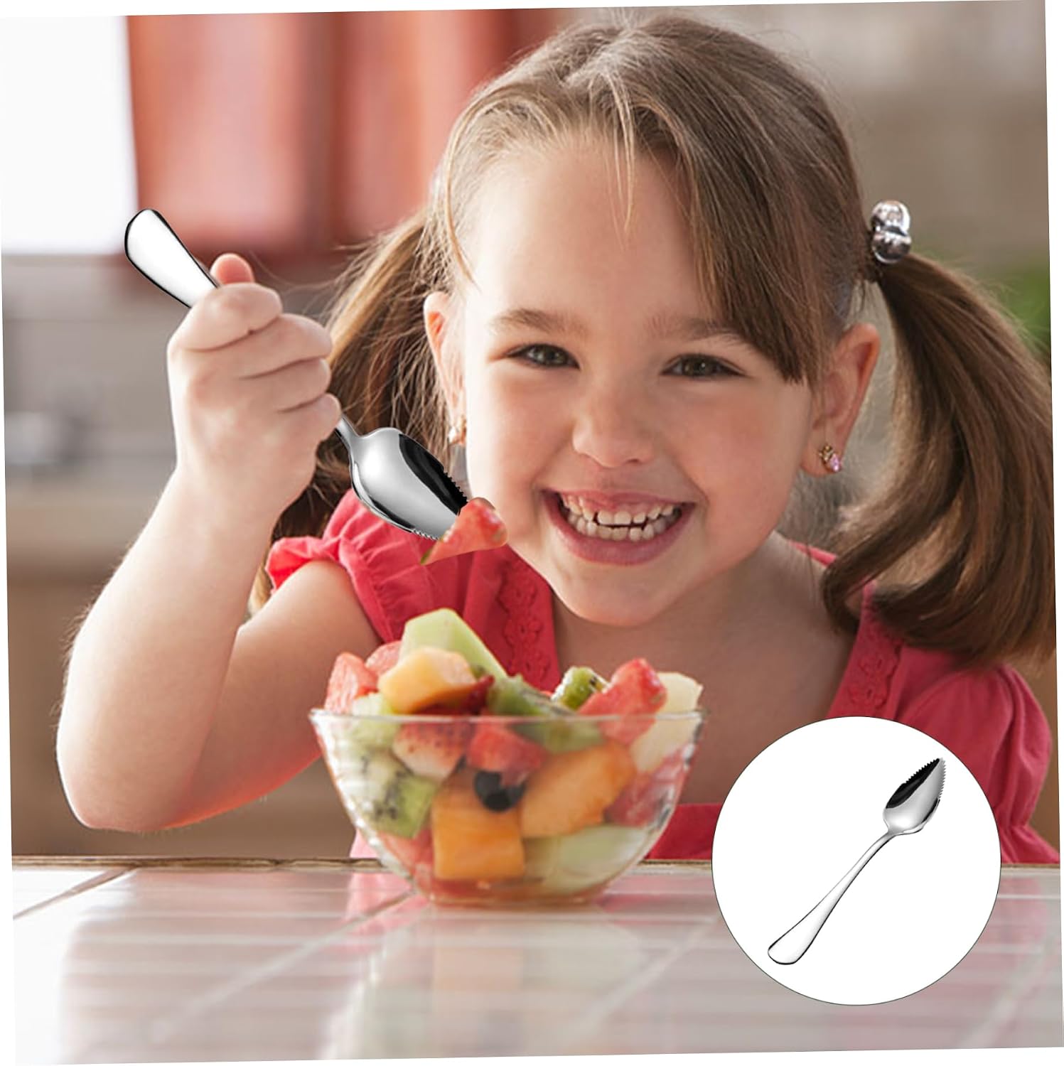 Grapefruit Spoons with Serrated Edge 4PCS Food Grade Stainless Steel Dessert Spoons with Handle Non Stick for Kiwi Papaya Orange Ice Cream