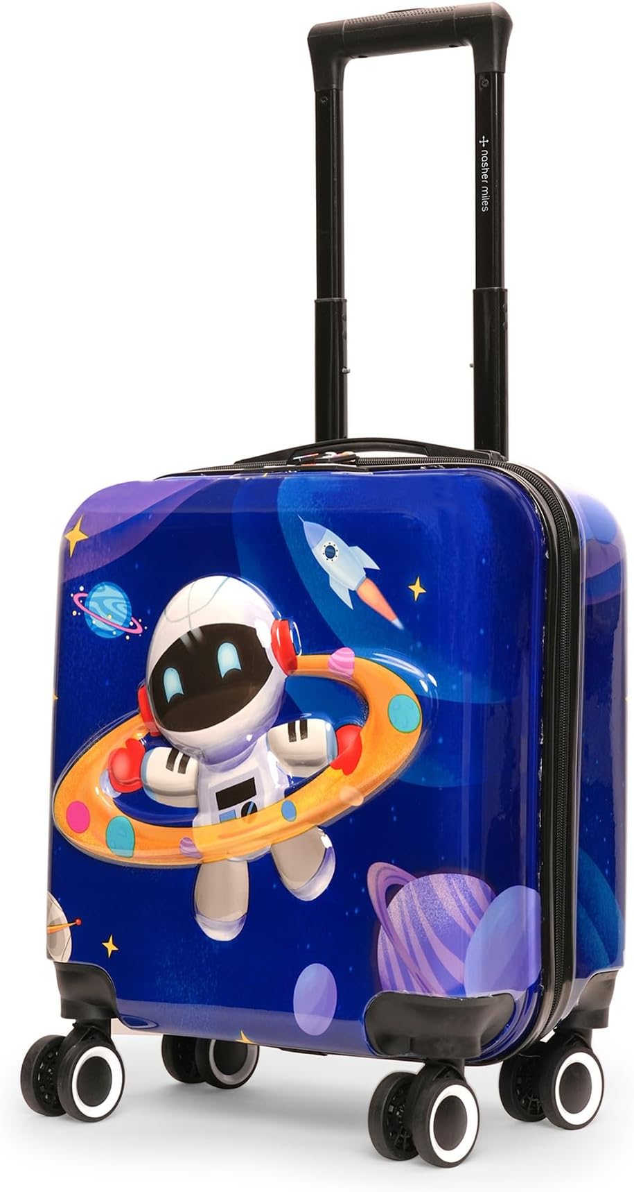 Nasher MilesTic Tac Toe Polycarbonate Hard-Sided 8 Wheels Double Spinner Cabin Luggage for Kids Blue 44cm|17inch Kids Trolley Bag |Occupation Astronaut