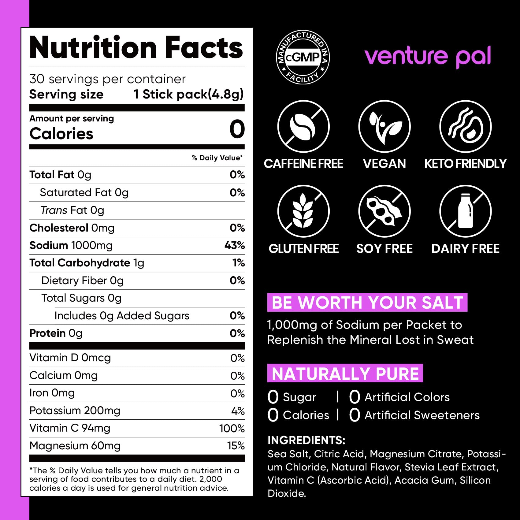 Venture Pal High Sodium Sugar-Free Electrolytes Powder Packets, 30 Sticks — Amazon image 7