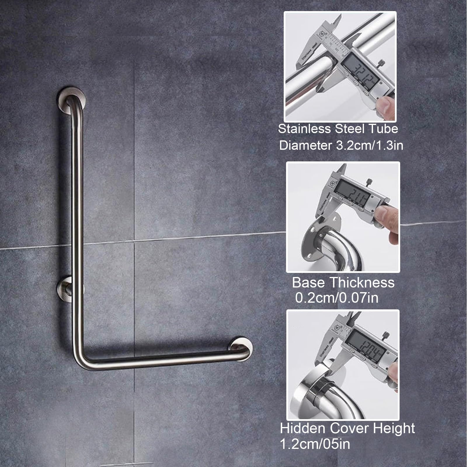 Maniglione Bagno Disabili, Maniglioni a L, Acciaio Inossidabile, Ausili for la Vita Quotidiana di Anziani Disabili(70X60cm/26x24in)