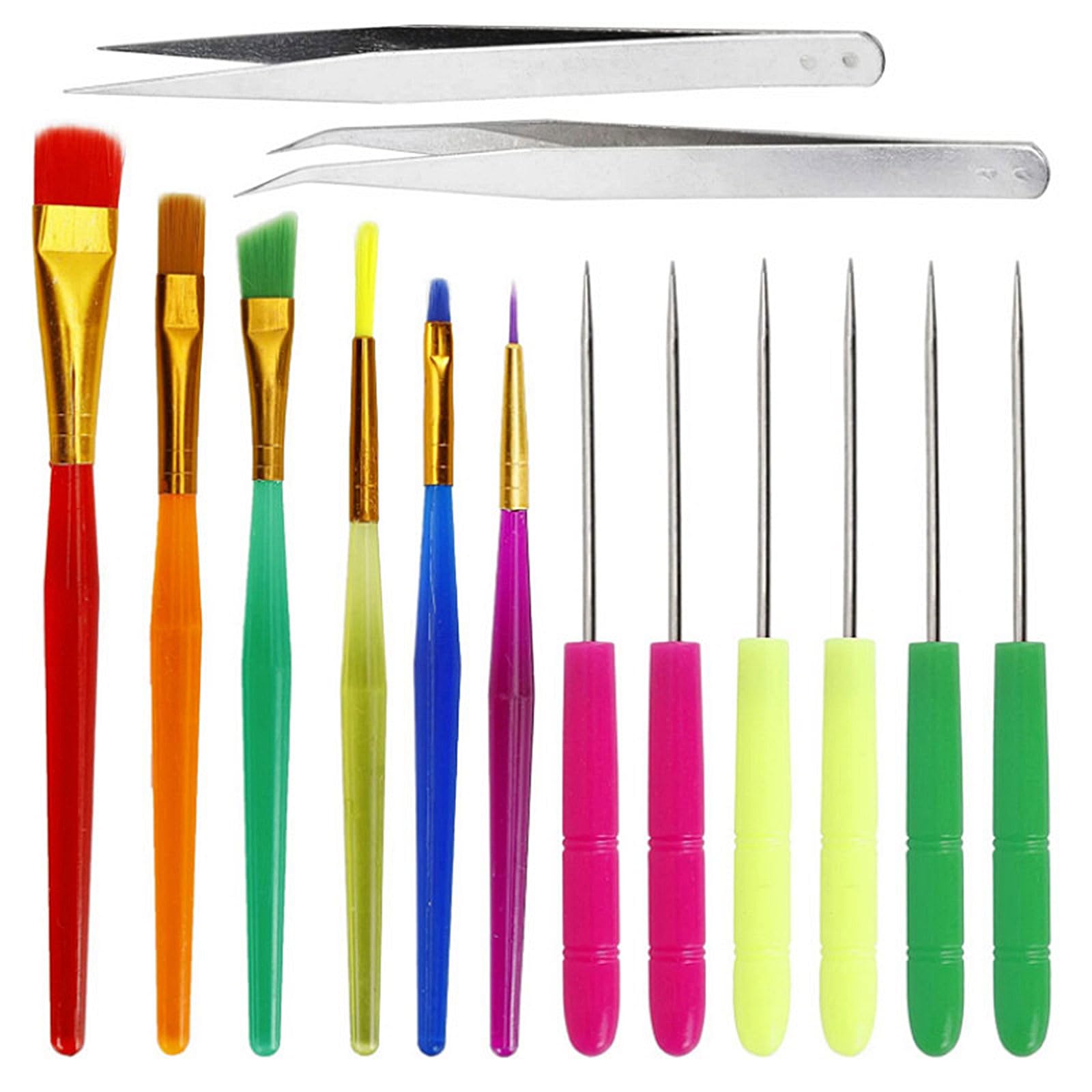 14 Pcs Cookie Decorating Tool Set Fondant Cake Decorating Brushes Scribe Cookie Tool Sugar Stir Needle Baking Elbow and Straight Tweezers for Sprinkles Supplies for Fondant