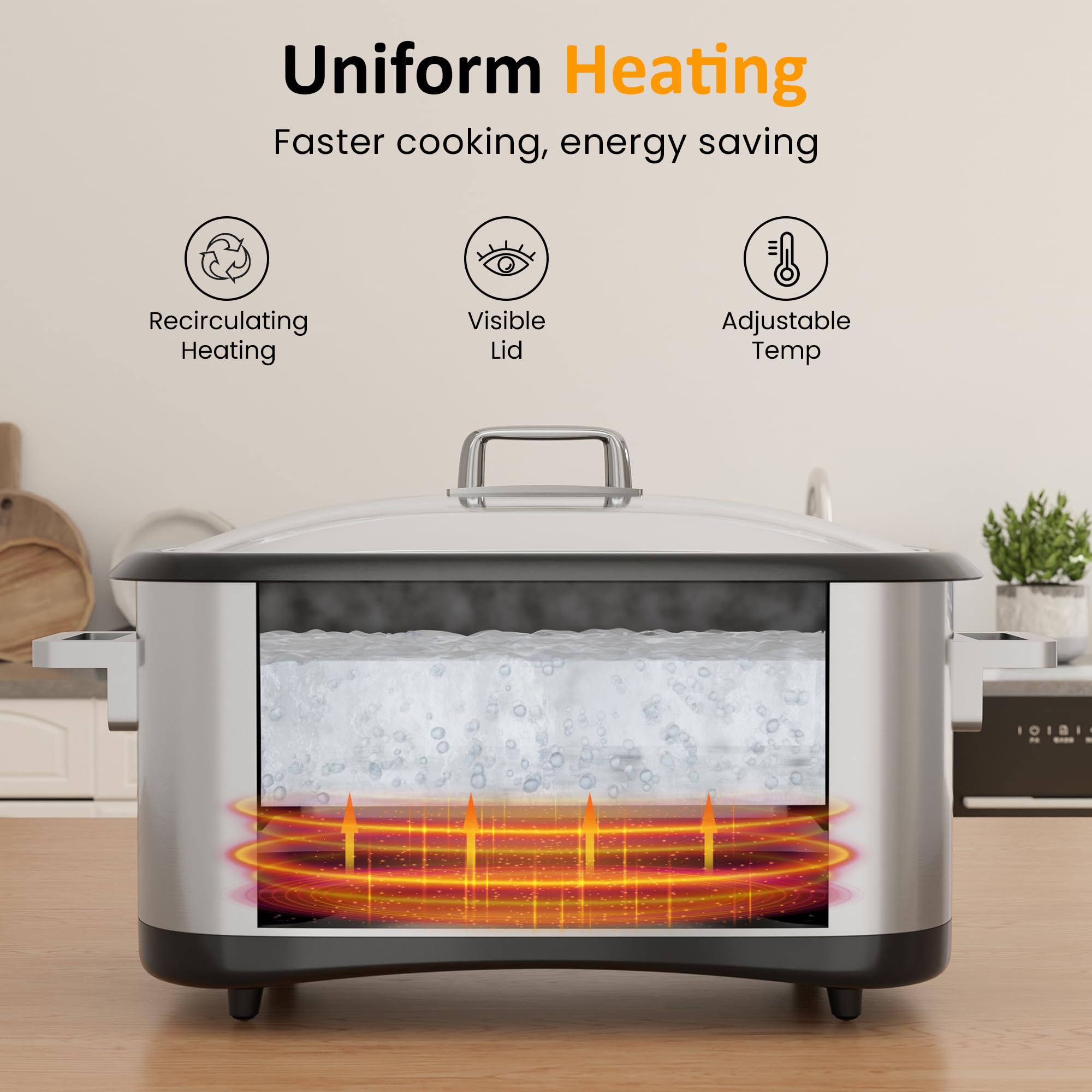 Sunvivi Programmable 8 Quart Slow Cooker, 12 in 1 Multi-Cooker Food Warmer with Digital Timer, Temp Control, Removable Cast Aluminum Pot & Dishwasher-Safe Tempered Glass Lid, Stainless Steel