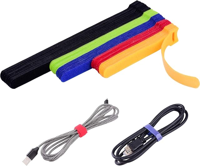 OneLeaf 60 PCs Reusable Cable Ties, Hook and Loop Cable Straps Cord Management, Adjustable Cable Ties for Home & Office Cable Management, 3 Sizes and 5 Colors