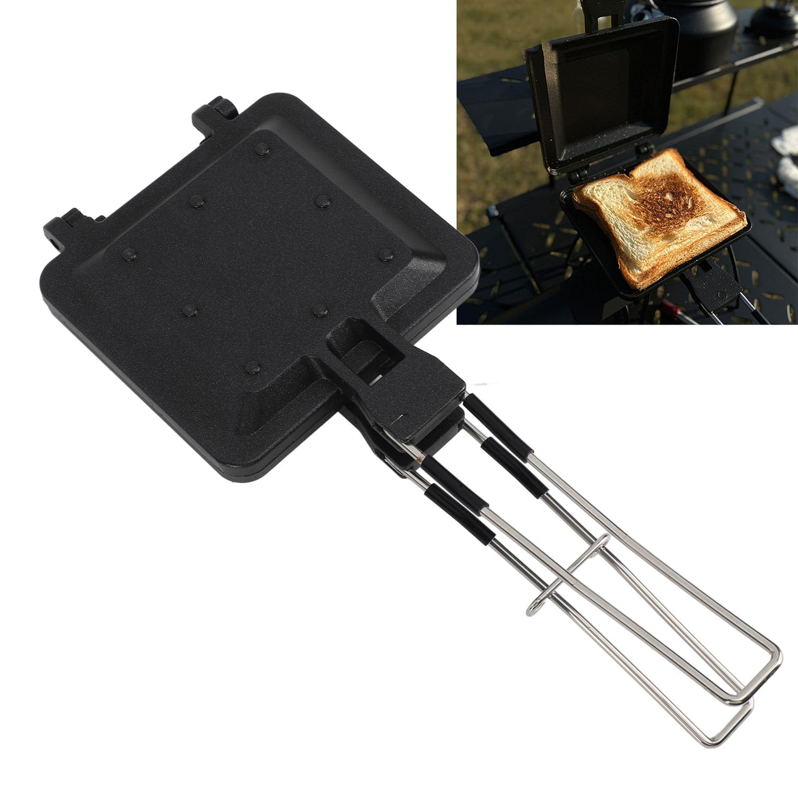 Macchina per Panini Caldi, Padella Antiaderente per Panini Alla Griglia con Manico, Tostapane per Panini da Campeggio, Padella in Alluminio per Toast, Waffle, Colazione