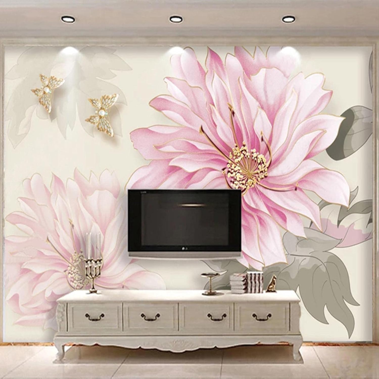 Autocollant mural papier peint 3D paysage moderne rose fleur pour salon