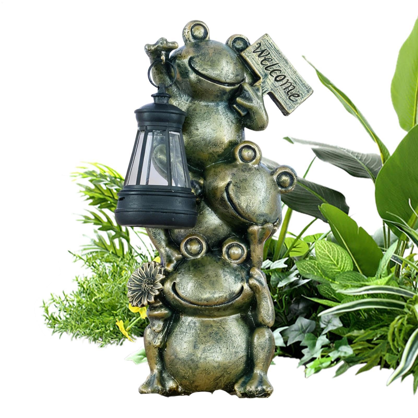 Décoration animale solaire de jardin grenouille : une statue lumineuse féerique pour votre bassin