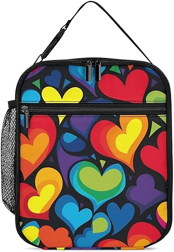 Heart LGBT Rainbow Insulated Lunch Bag for Women Men Reusable Lunch Box Tote Bag for Work Travel