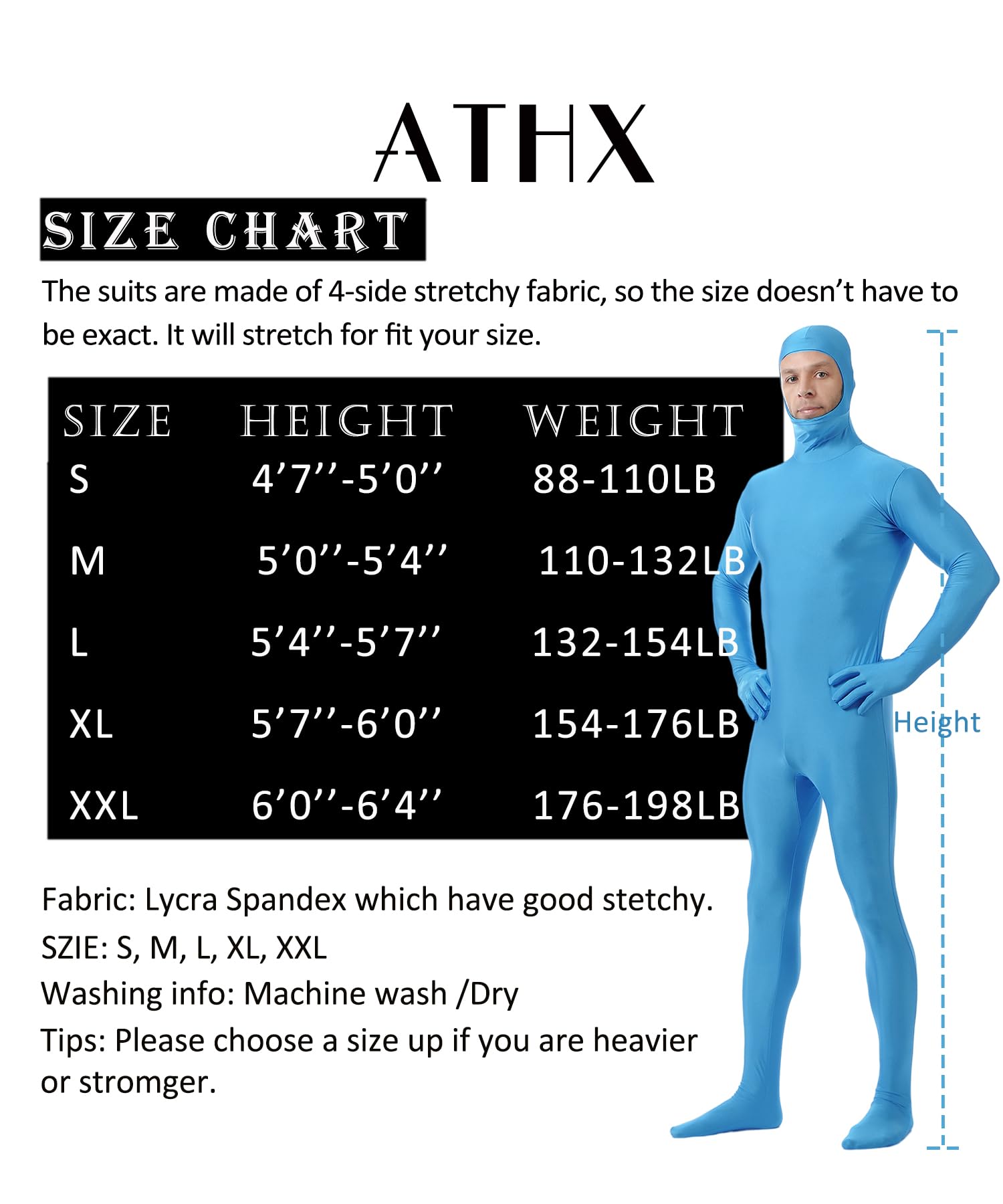 ATHX Disfraz de cuerpo entero de elastano para hombre y mujer, con cara abierta, para adultos, elástico, para Halloween, cosplay, traje Zentai