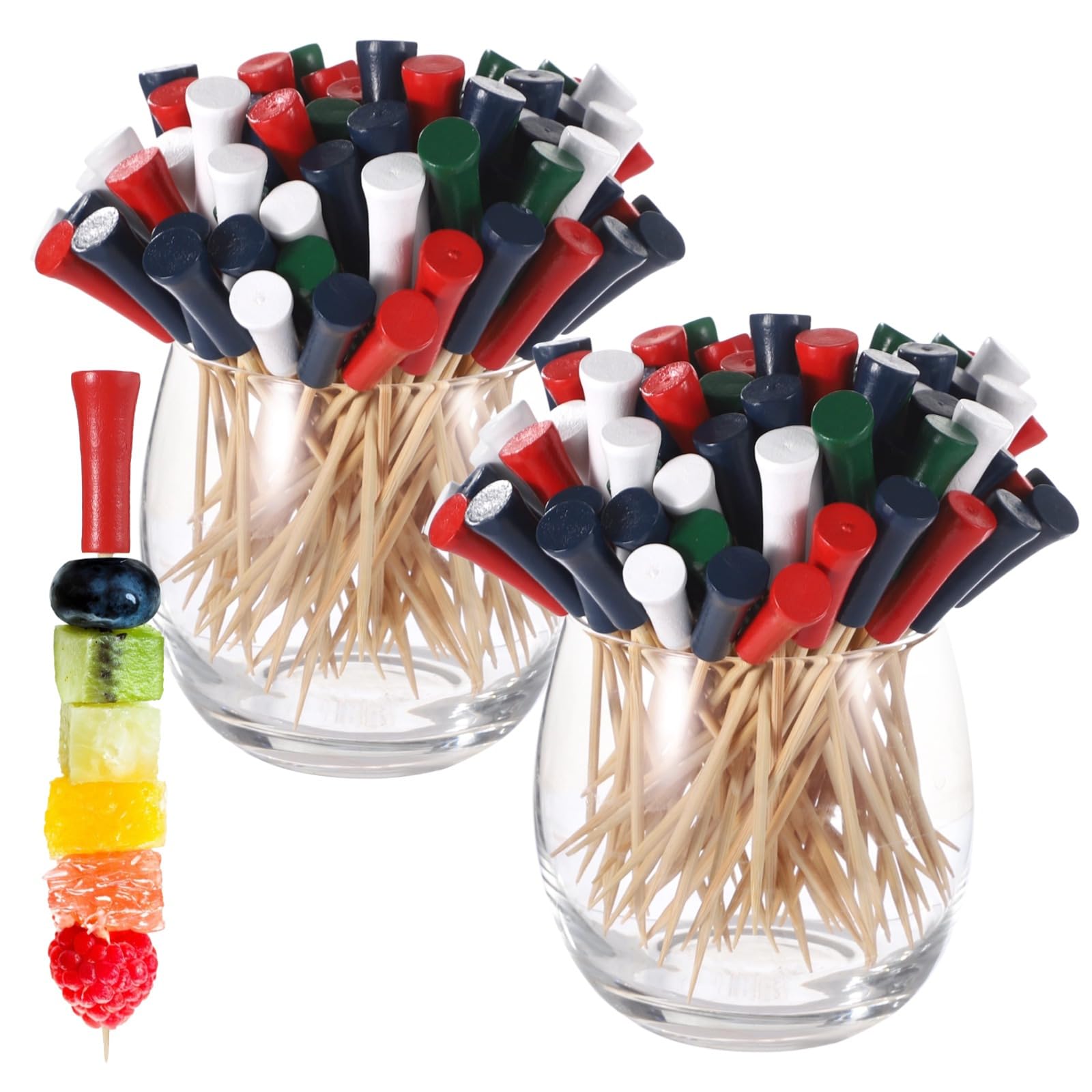 500 stuzzicadenti da golf colorati per aperitivi, spiedini di frutta in legno per eventi a tema golf, feste, matrimoni