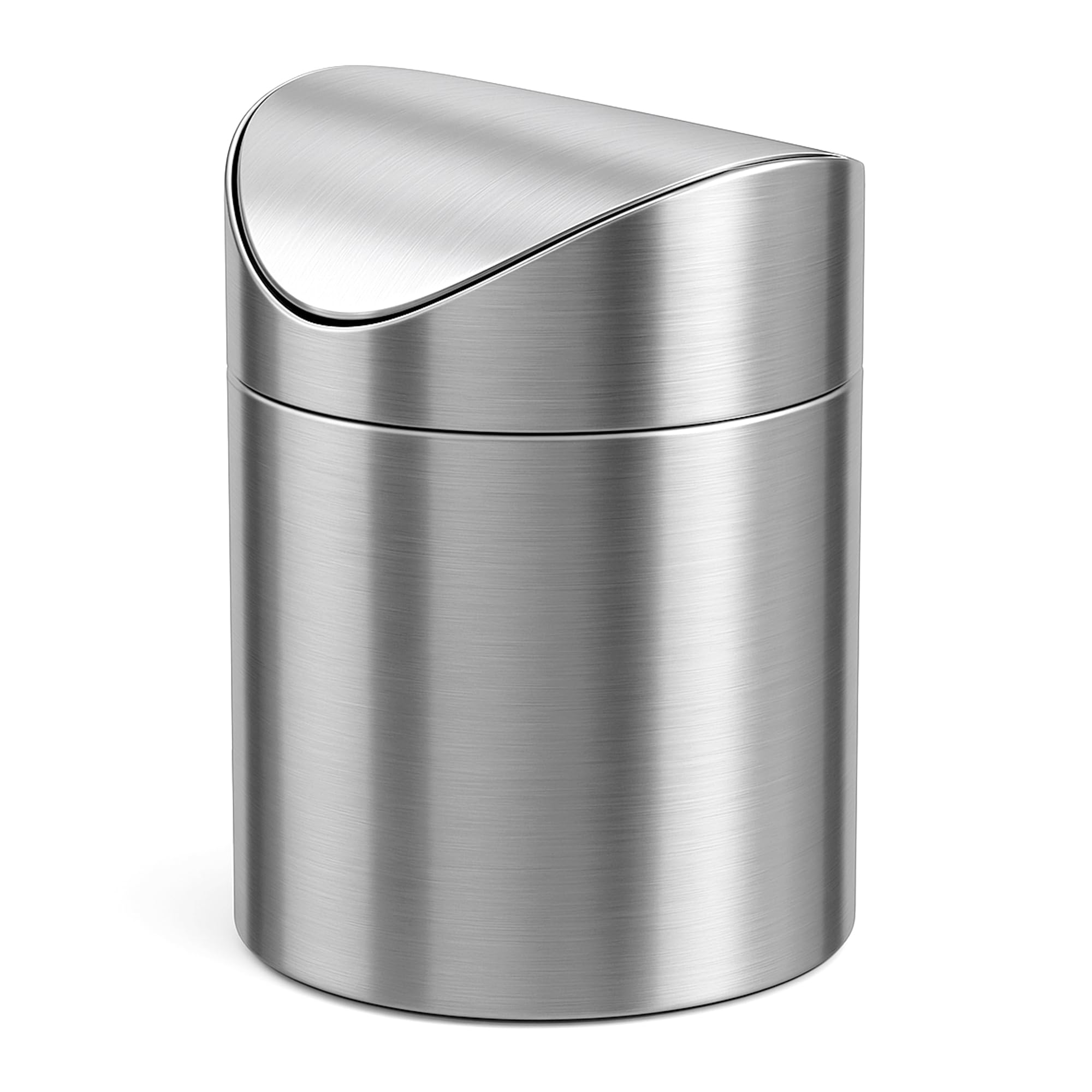 Kingchilla Mini Trash Can with Lid, Brushed Stainless Steel Small Tiny Mini Trash Bin Can, Mini Countertop Trash Cans for Desk Car Office Kitchen, Swing Top Trash Bin 1.5 L/0.40 Gal (Sliver)