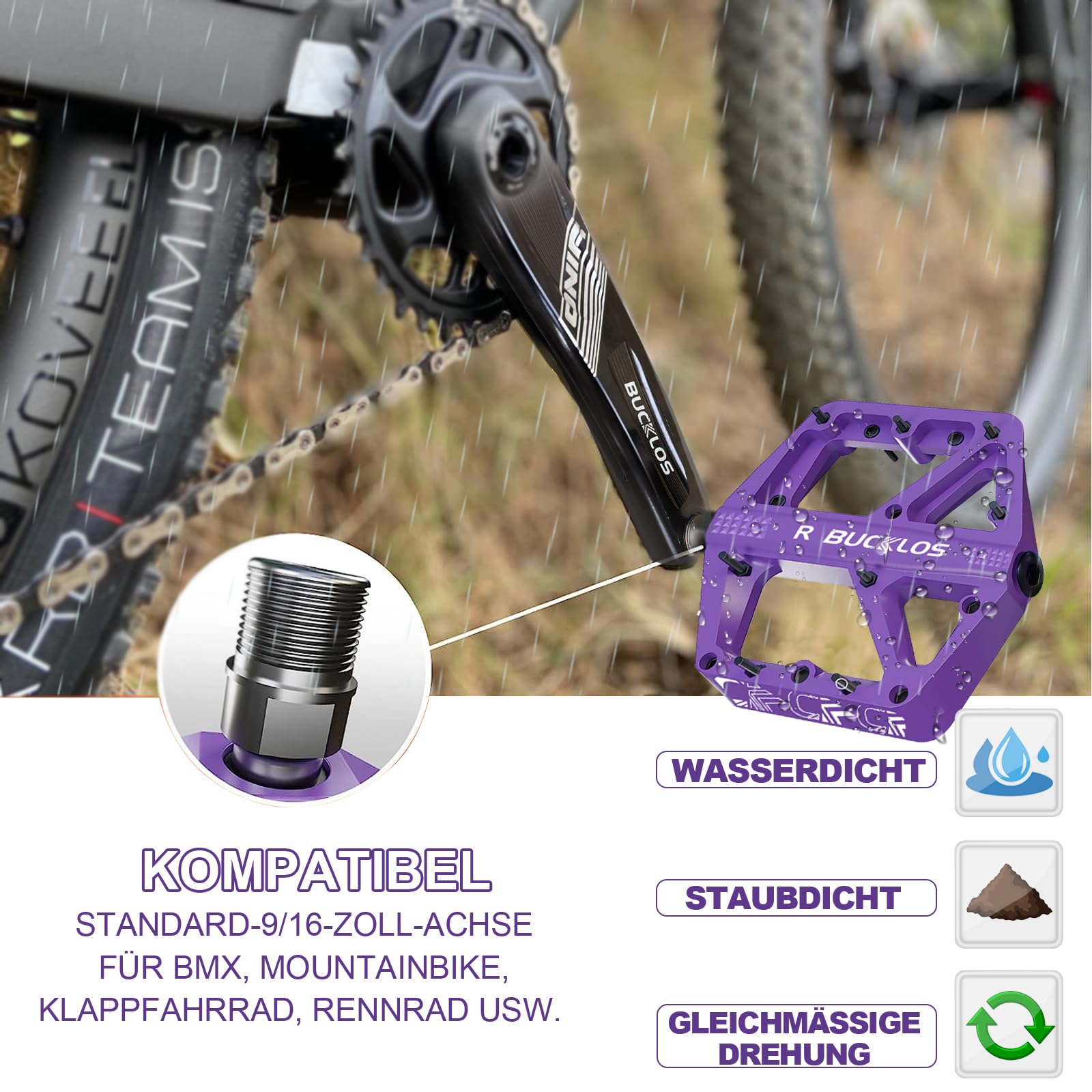 MTB-Pedale Flache Mountainbike-Pedale Rennrad Große Plattform Nylon rutschfeste Pedale für Erwachsenenfahrräder Gravelbike/Hybridrad 9/16 Zoll
