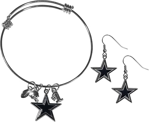Vista 50 de Siskiyou Sports NFL womens Dangle Earrings and Charm Bangle Bracelet Set