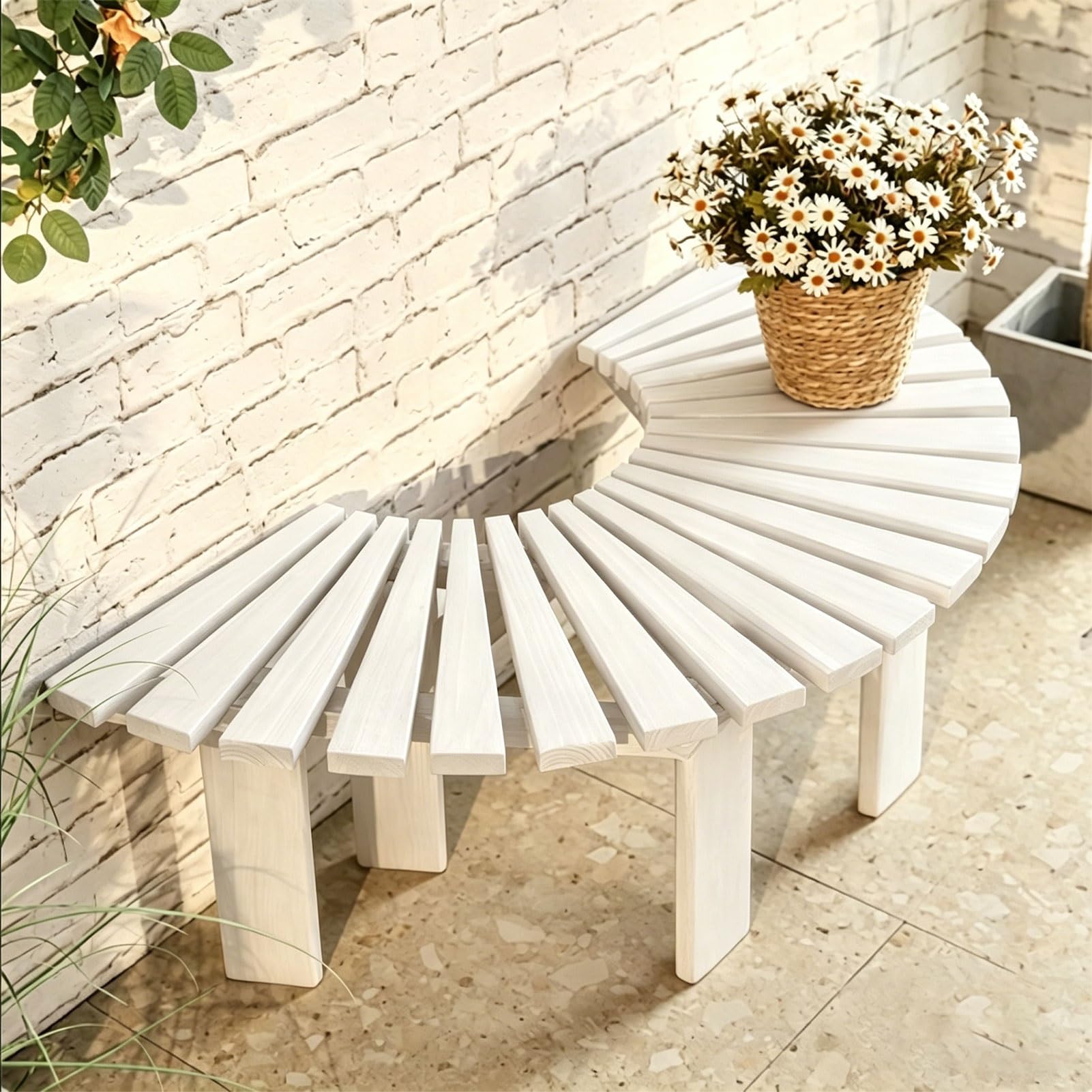 Asiento de jardín al aire libre banco curvado de madera para árbol