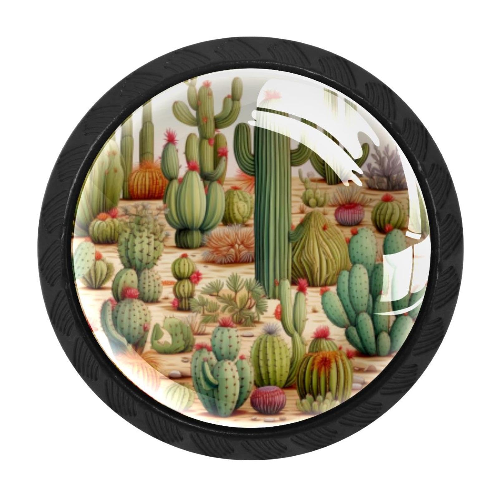 CHENZZZZ 4 Pack Round Cabinet Knobs for Kitchen Bathroom Closet Dresser Cabinets, Cactus