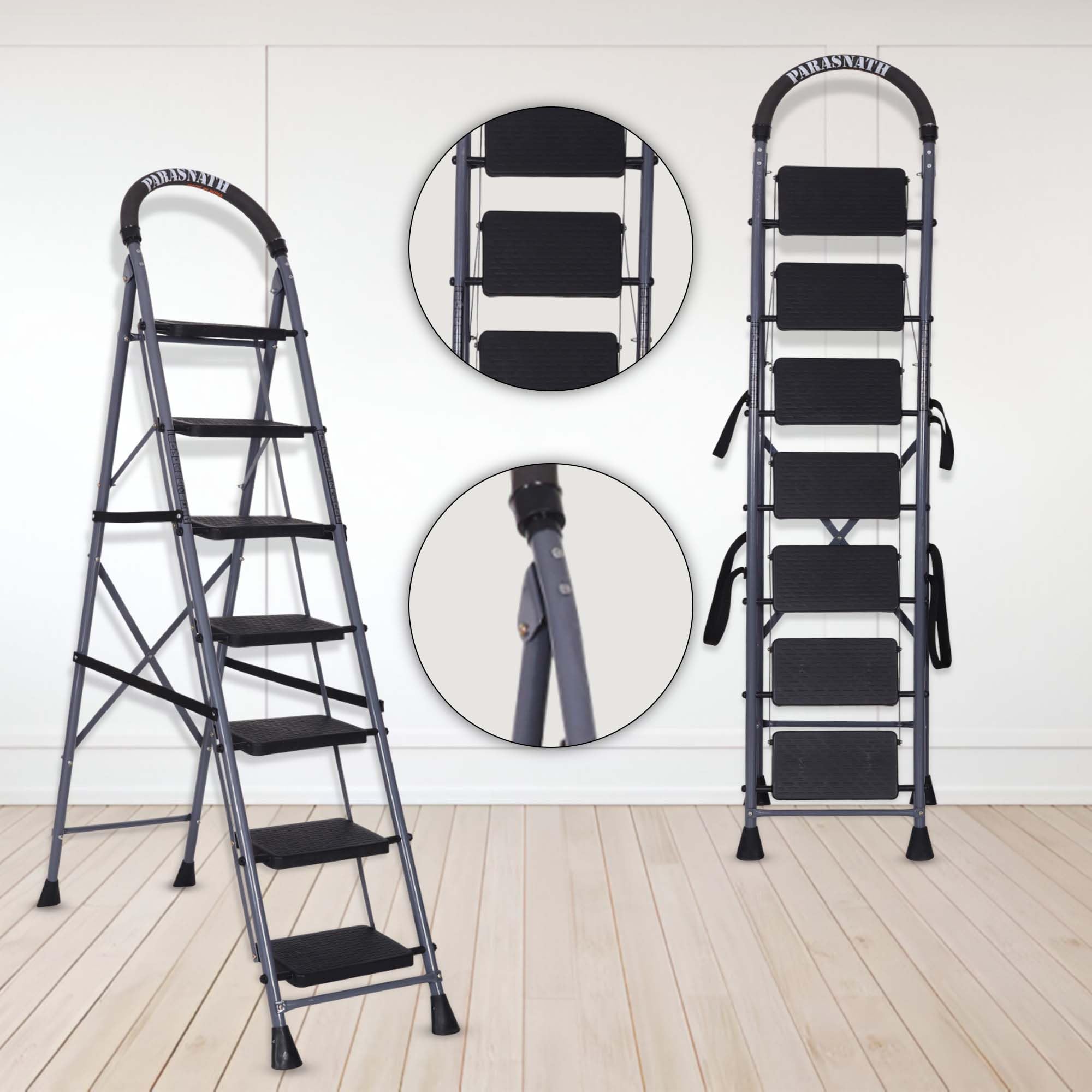 Parasnath 7-Step GoUp Steel Ladder Grey | Foldable Lightweight Step Ladder with Anti-Skid Plastic Steps | Durable and Safe | 6-Year Manufacturer Warranty | Made in India — Amazon image 6