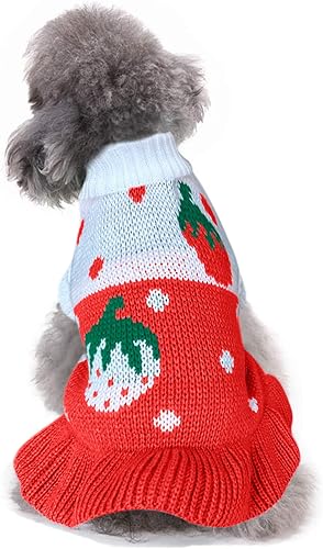 CHBORCHICEN - Suéteres clásicos para perro con tejido de punto, cuello alto de tortuga, ropa cálida y linda de fresa y corazón para cachorros en