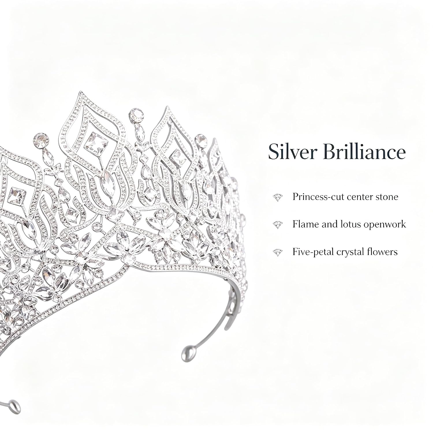 Silver Crystal Queen Crown for Women Flame Princess Rhinestone Tiara