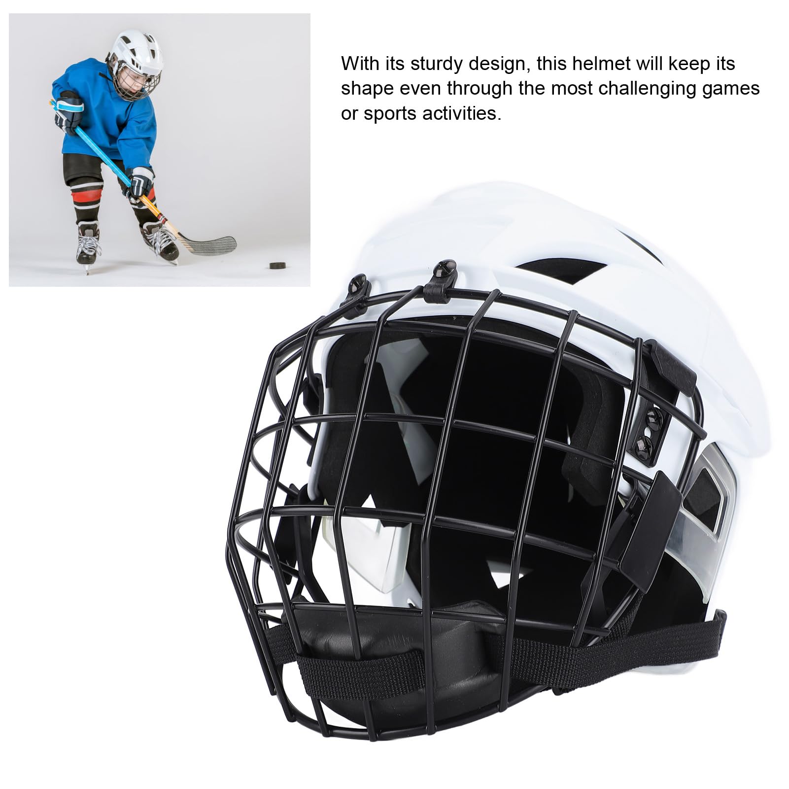 RiToEasysports Casque de hockey, combo avec cage, casque de protection de hockey sur glace avec cage pour sports de hockey sur roulettes