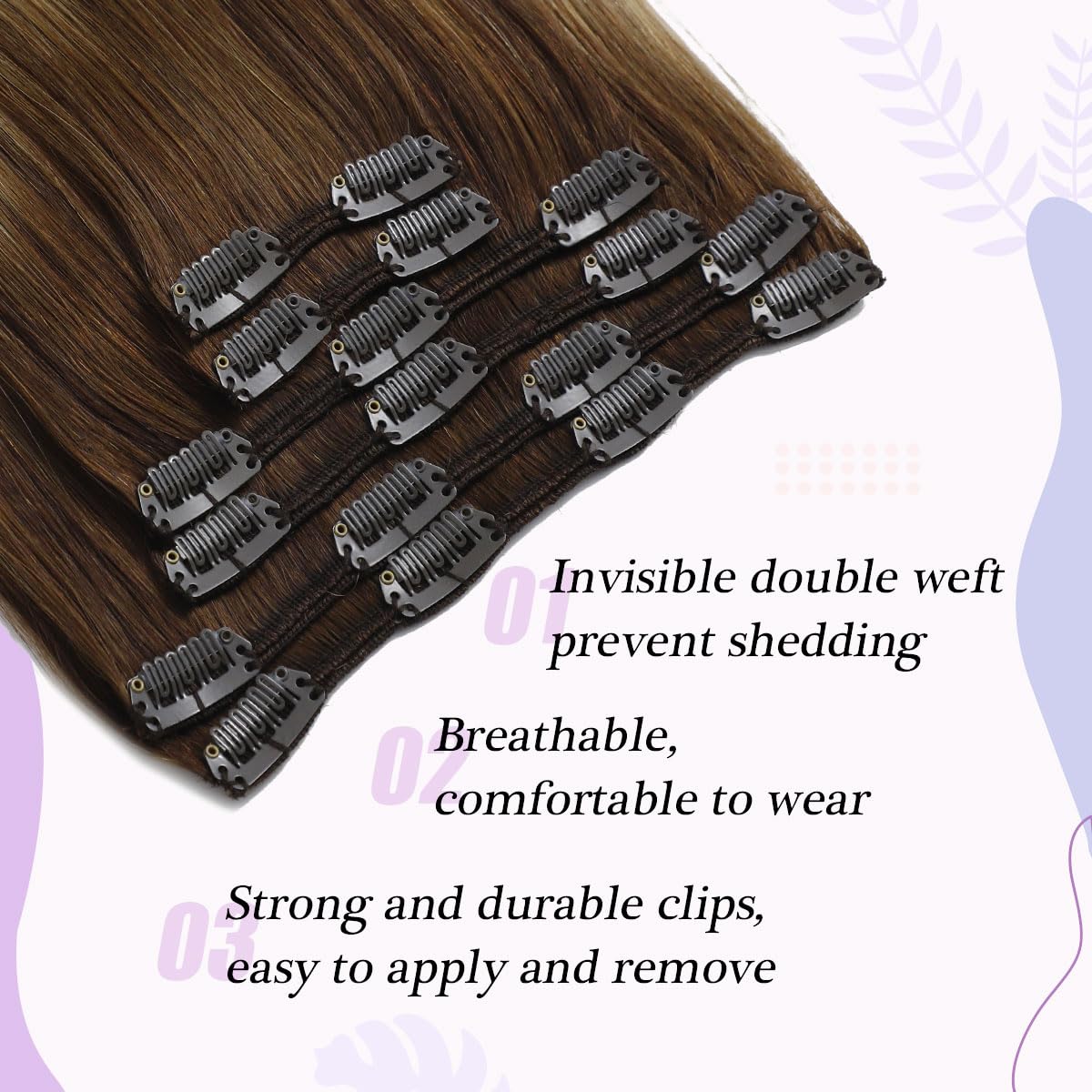 Sindra Clip in Hair Extensions Color #4/27/4 Balayage Medium Brown to Caramel Blonde 18inch 120g Silky Straight Real Human Hair Thick Clip in Extensions #4/27/4 18" - Image 3