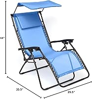 Vista 3 de BrylaneHome 350 libras para exteriores, 350 libras, capacidad de peso, silla ajustable de gravedad cero con dosel, silla tumbona plegable