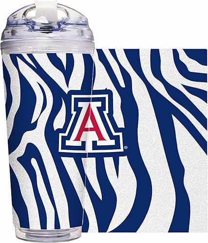 Miniatura 111 de Rico Industries NCAA - Vaso de acrílico con purpurina de 24 onzas con tapa con bisagras, vaso de doble pared con licencia oficial y popote Brillo