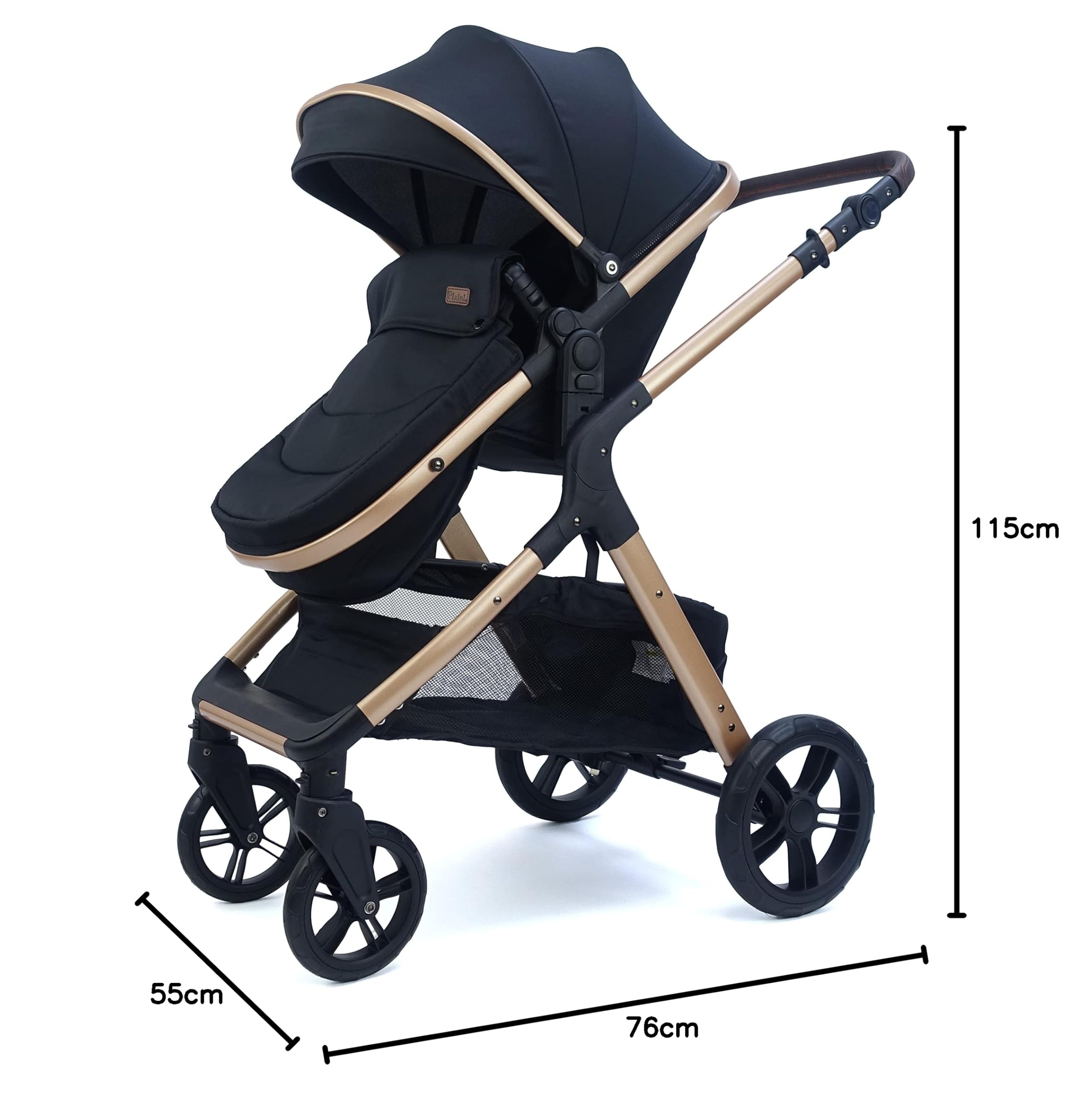 Pixini Nelio Kinderwagen Set 3in1 (schwarz) mit großem Zubehörpaket