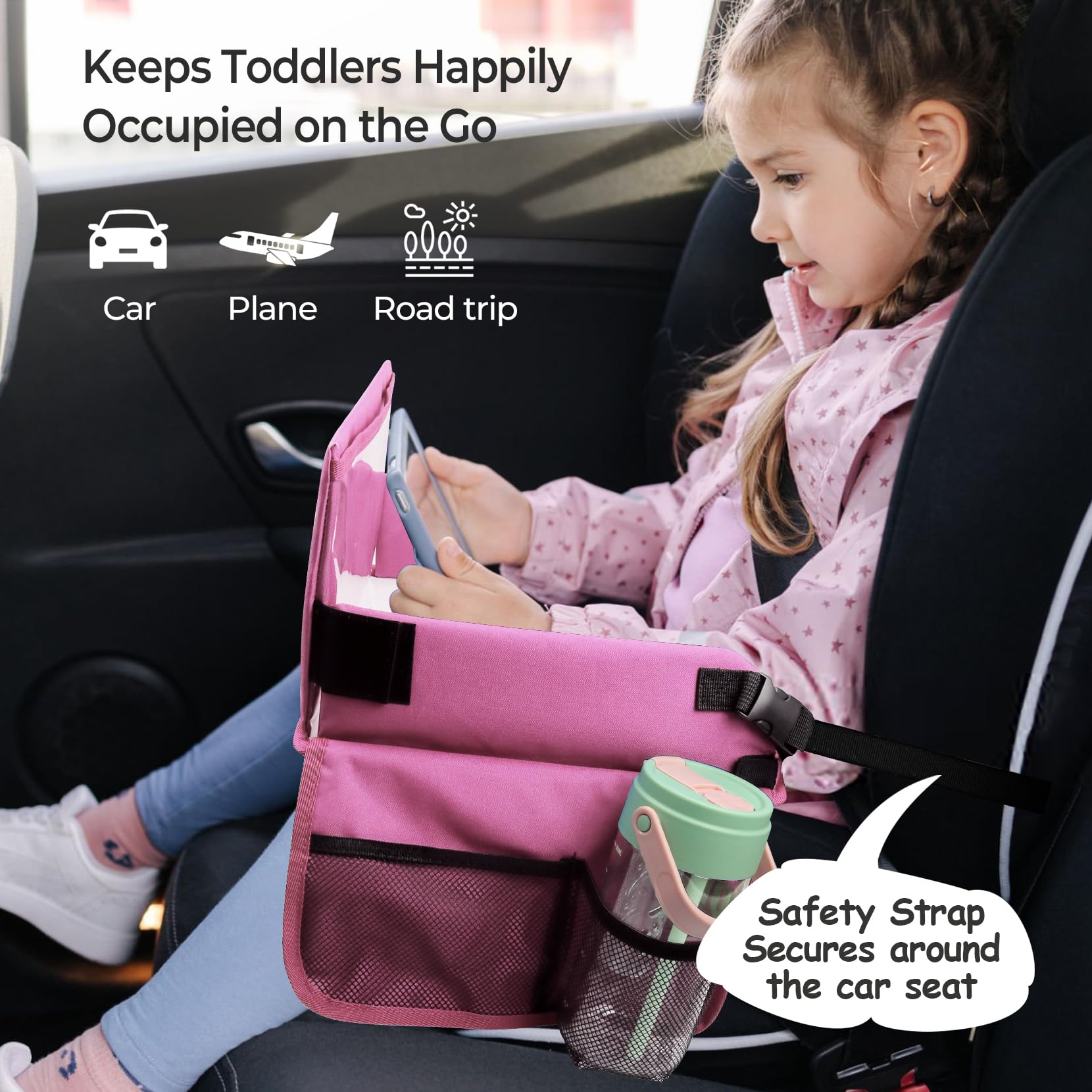 Bandeja de asiento de coche para viajes de niños, bandeja de asiento de coche para actividades de viaje por carretera para niños pequeños