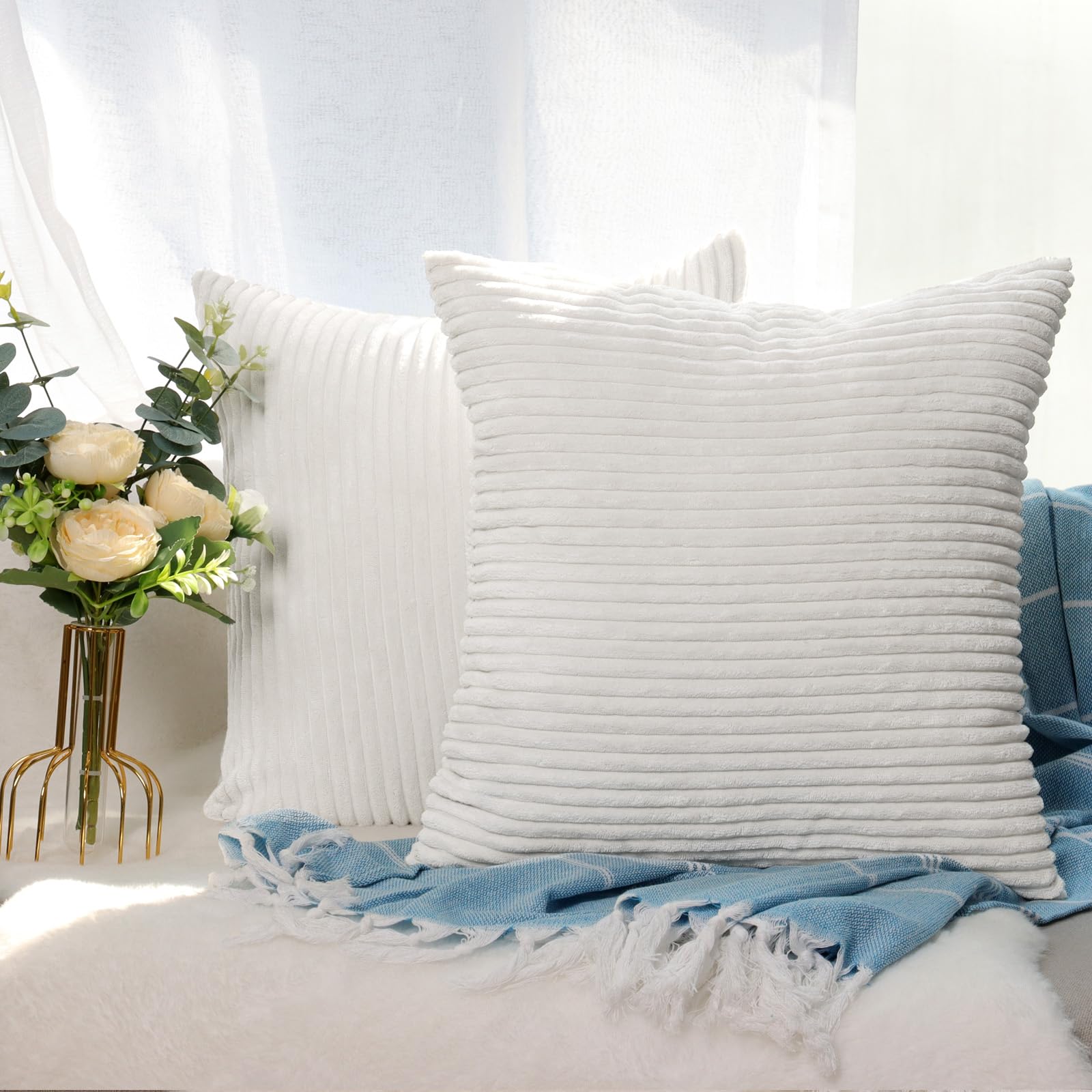 CALIYO Kissenhülle Kord Uni 2er Set, Kissenbezug 50x50 Kissenbezüge für Zierkissen Dekokissen Sofakissen Couchkissen in vielen Farben.