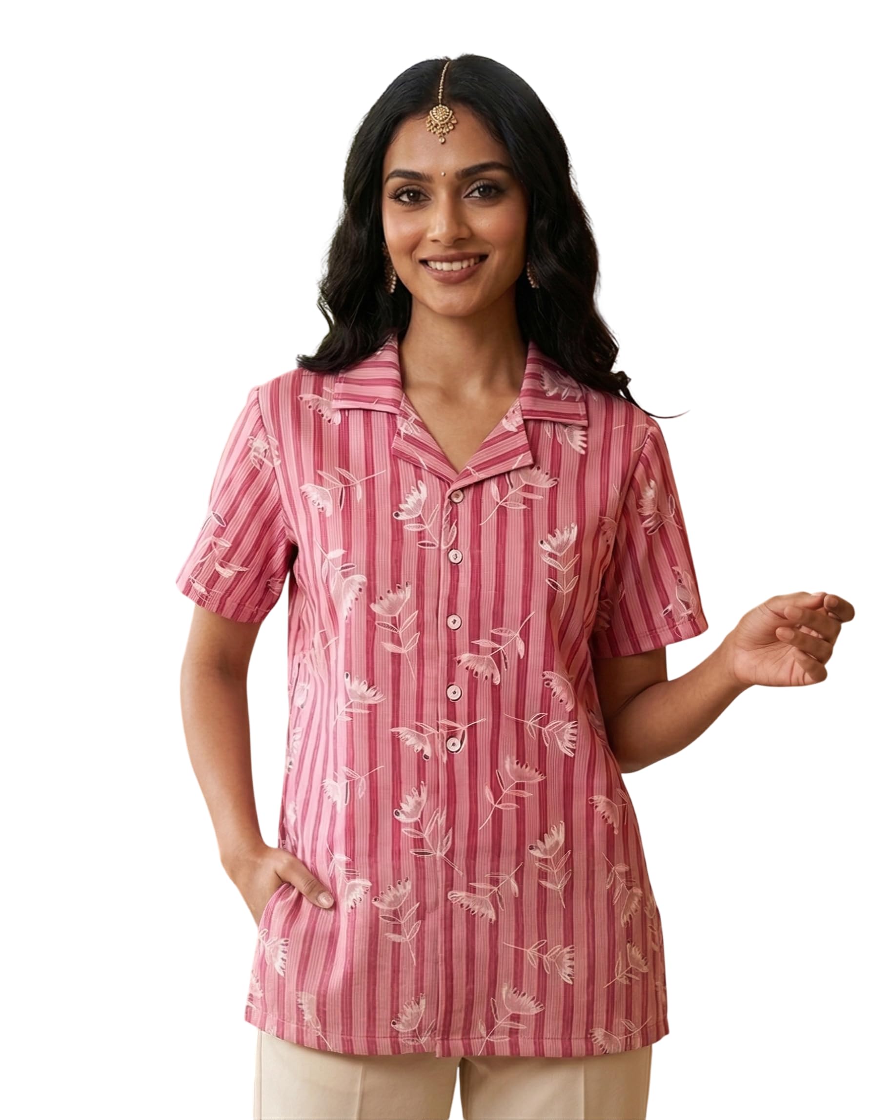 Women Night Shirt Top Front Opening Design Soft Slightly Heavy Fabric Half Sleeve Sleepwear Comfortable Summer AC Wear Stylish Nightwear Lounge Top-image-10