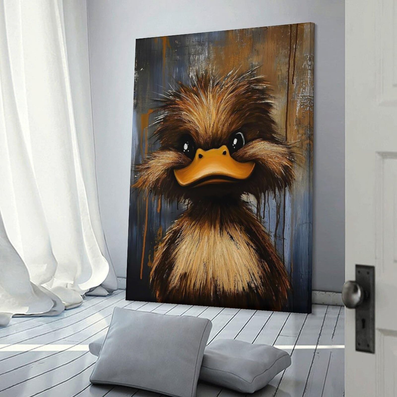 Junmoney Home Decor Wall Art Cute Duck Painting, 24x36inch(60x90cm), for Workspace Walls, Study Corners Or Bedrooms, A Smart Decor Choice for Study Walls