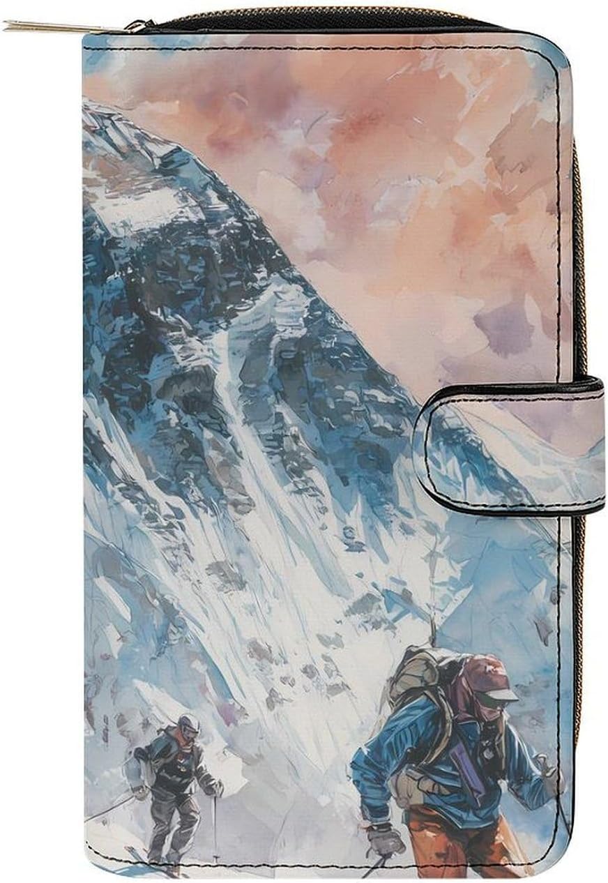 Snowy Mountain Skiing Skiers Skis Womens Wallet for Men Slim Purse Clutch Handbag with Card Holder