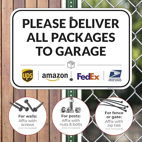 Vista 195 de Cartel de entrega del paquete, letrero de instrucciones de entrega, 10 x 7 pulgadas, aluminio 040 libre de óxido, resistente a la decoloración