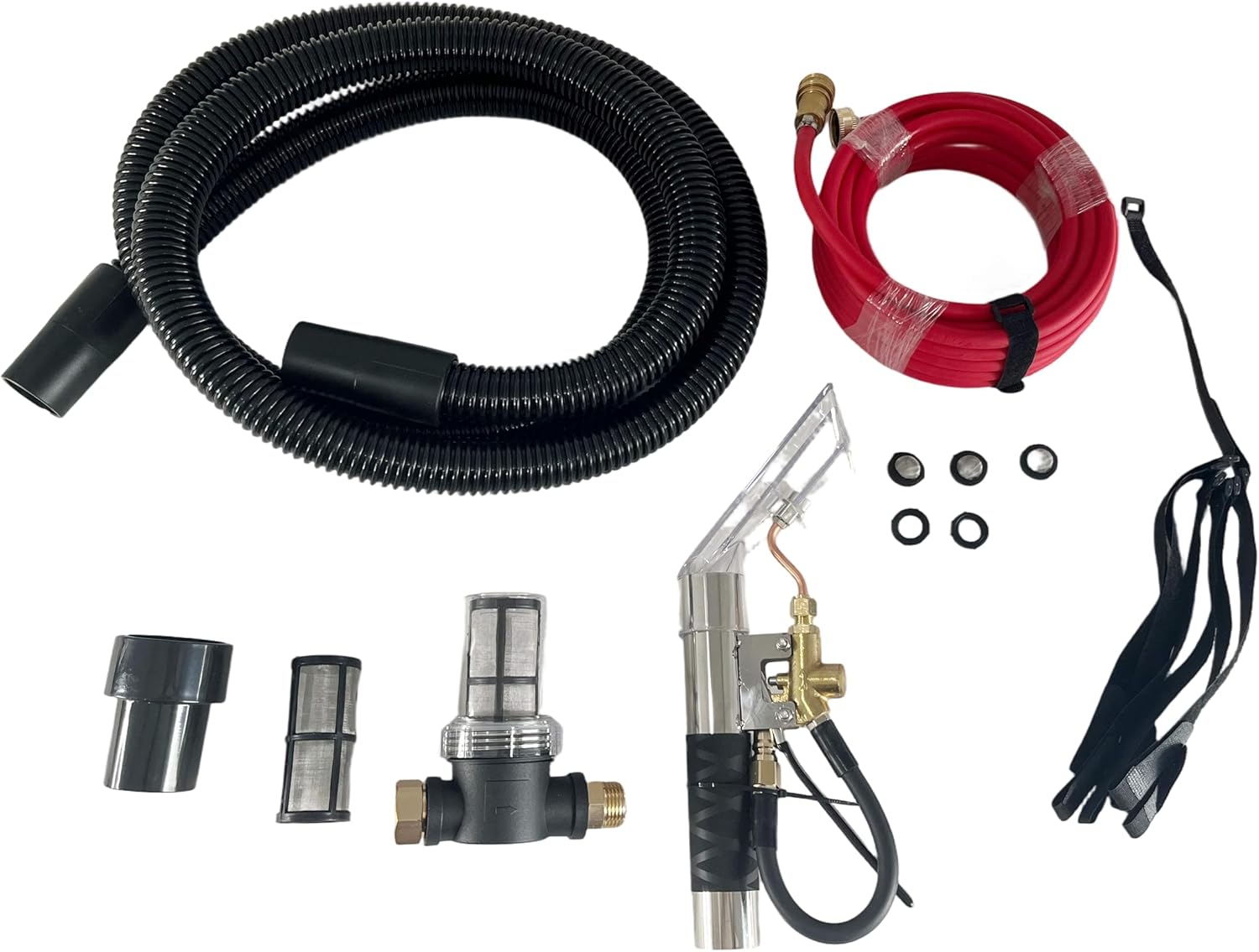 Enhanced Hose Kit Extractor Universal Attachment, 25ft Water Line & Stainless Steel Hand Tool for Shop Vacuum to Clean Carpet, Car Interior, Upholstery, Mattress, Stairs, Home & Auto Detailing