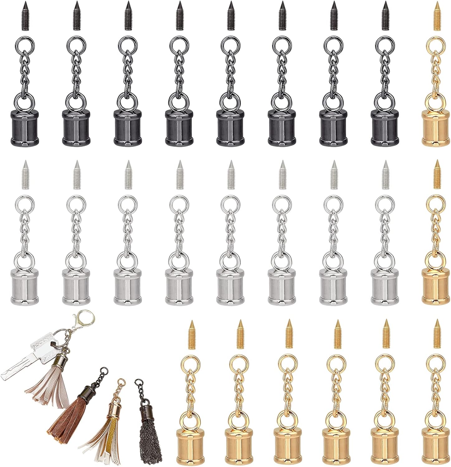 CHGCRAFT 24 Pcs 3 Colors Tassel Cord End Cap with Screw and