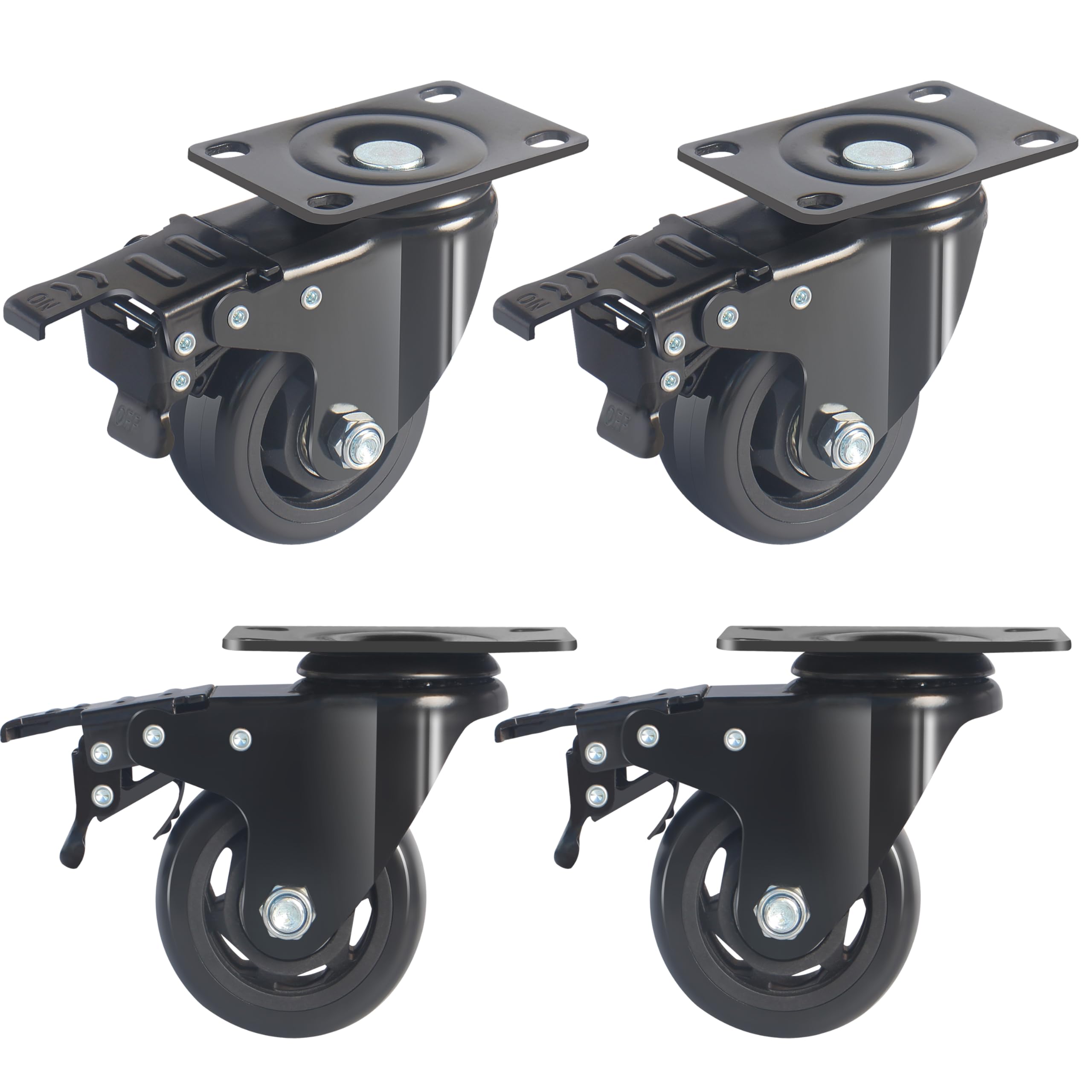3 Inch Caster Wheels for Furniture,1100lbs Locking Casters Set of 4 Heavy Duty,Double Ball Bearing Plate Caster Wheels for Cart,Workbench,Cabinets?AB Brake/Black?