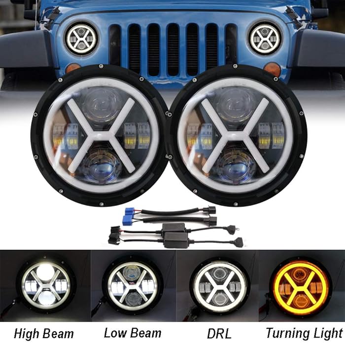 Buy AMUNIESUN Pair 7 inch LED Headlight Assemblies with Halo Ring Amber