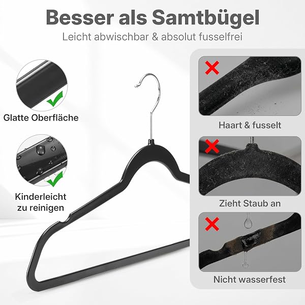HOUSE DAY 50er Pack Kleiderbügel Kunststoff Schwerlast, 0,5cm Ultradünn Platzsparend Kleiderbügel, Fusselfrei & Abwischbar bügel mit 360° Drehbarer Haken, Ideal für Anzüge, Mäntel & Shirts - Schwarz - 2