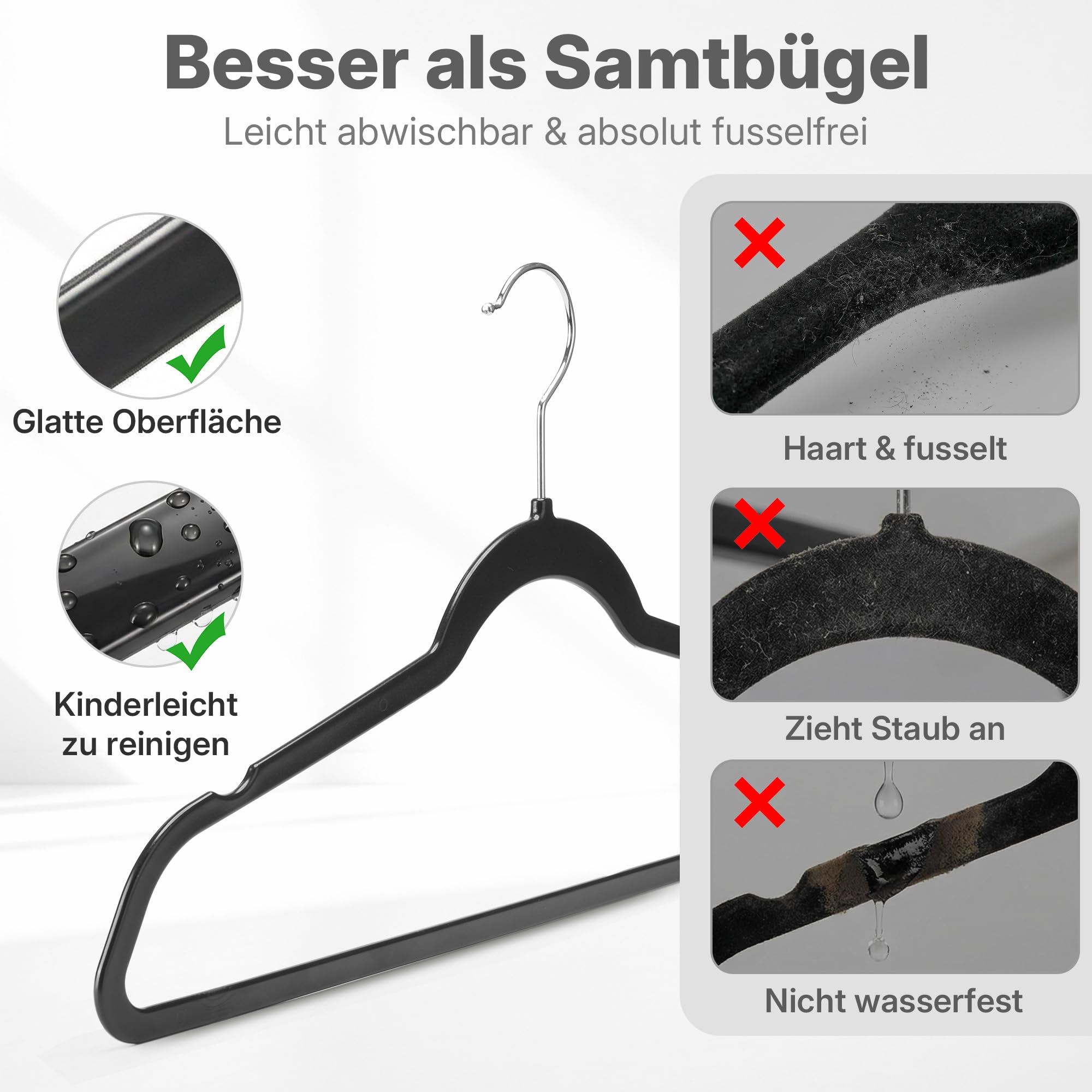 HOUSE DAY Schwarz Kleiderbügel Kunststoff 20er Pack, 0,5cm Ultradünn Platzsparend Kleiderbügel, Fusselfrei & Abwischbar bügel mit 360° Drehbarer Haken, Ideal für Anzüge, Mäntel & Shirts - 2