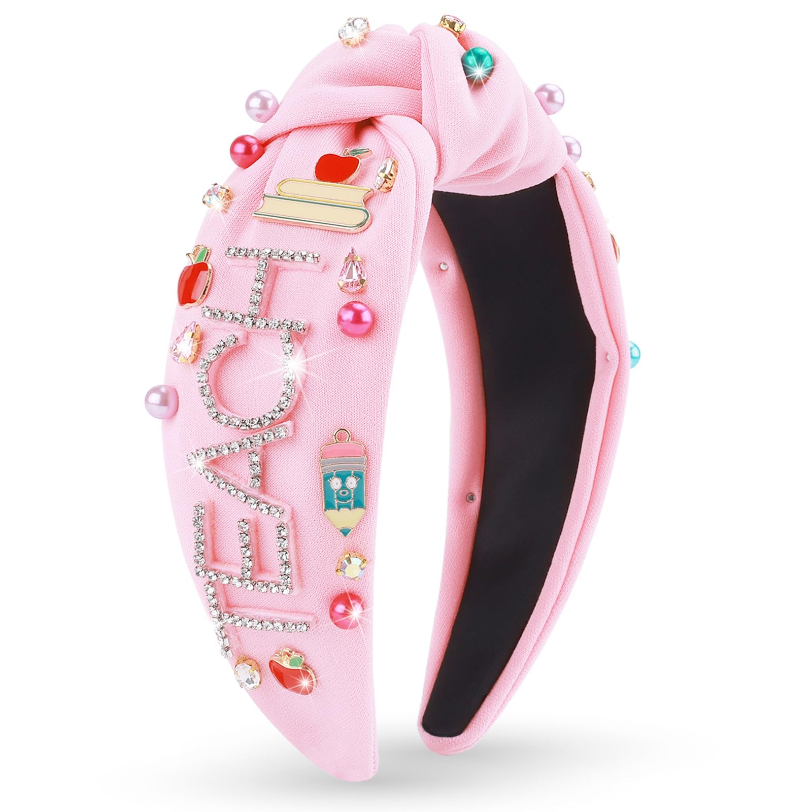 MOSOTECH Teacher Headbands for Women - Back to School Teachers Outfits, Teacher Appreciation Gift Embellished Pencil Book Apple Knotted Headband,