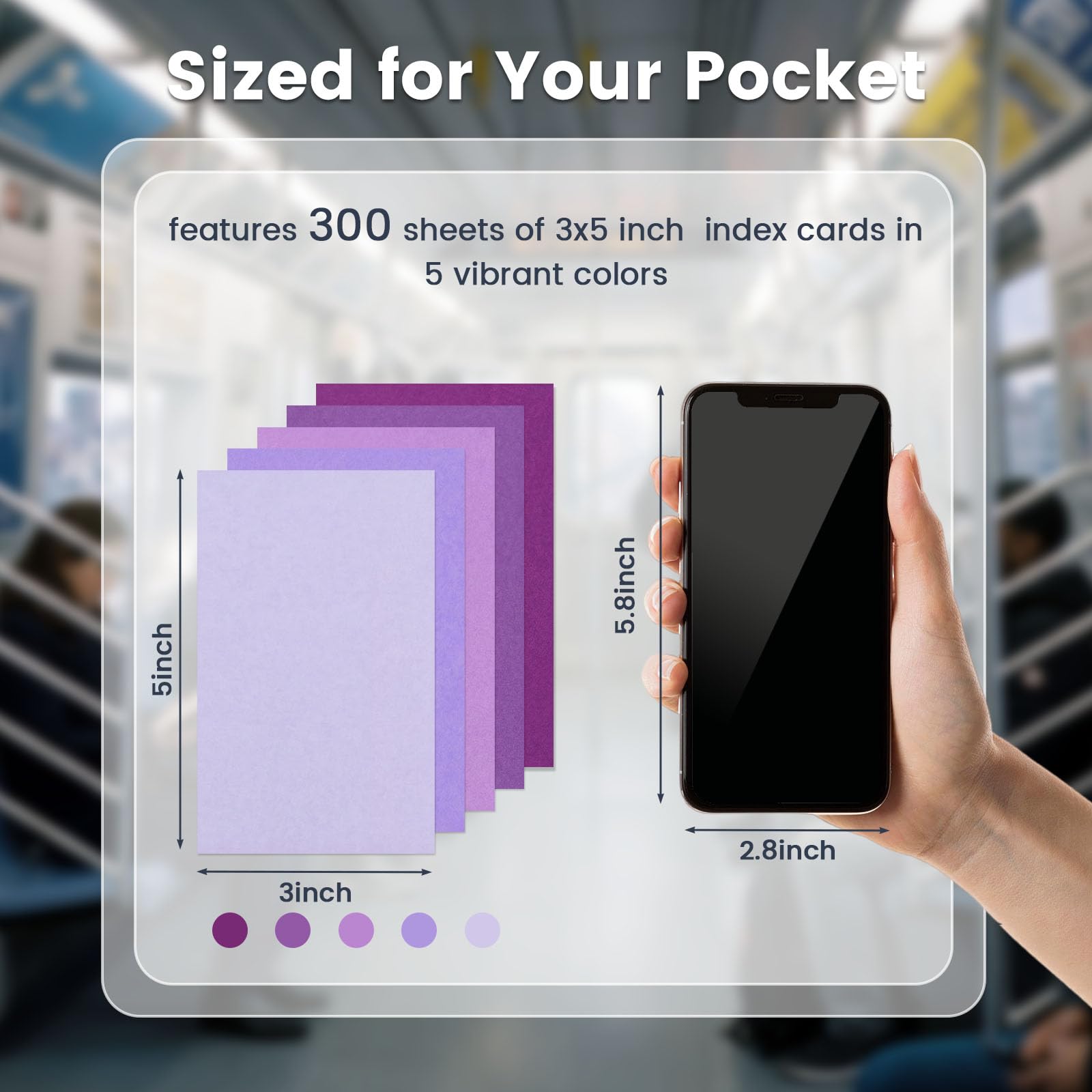 HEYPLACE 300 Count Index Cards 3 x 5 Inch, Purple Flash Cards for Studying, Cute Notecards for Home, Office, Recipe, School, College Supplies, To Do List, 5 Purple Colors