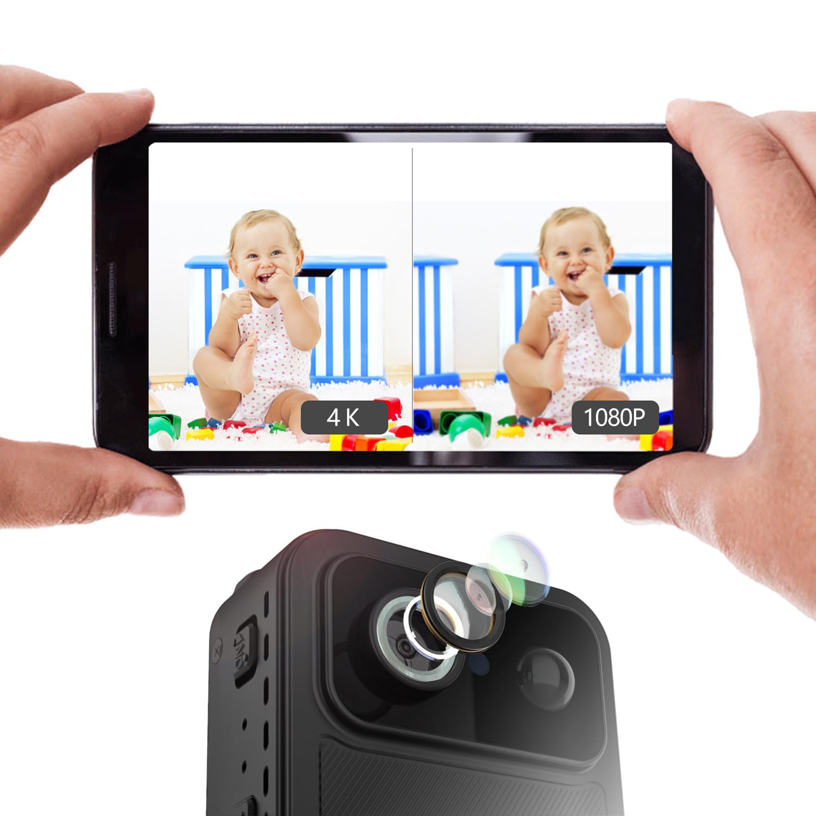 Mini Kamera 4K, Ukryta Kamera WiFi, Małe Tajne Kamery Bezpieczeństwa w Domu z Noktowizorem, Pilot do Telefonu Komórkowego, Długi Czas Czuwania, Wykrywanie Ruchu
