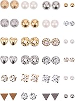 BBTO 24 Pairs Crystal Pearl Stud Earrings Set - Elegant Alloy Jewelry for Women & Men, Versatile Daily Wear