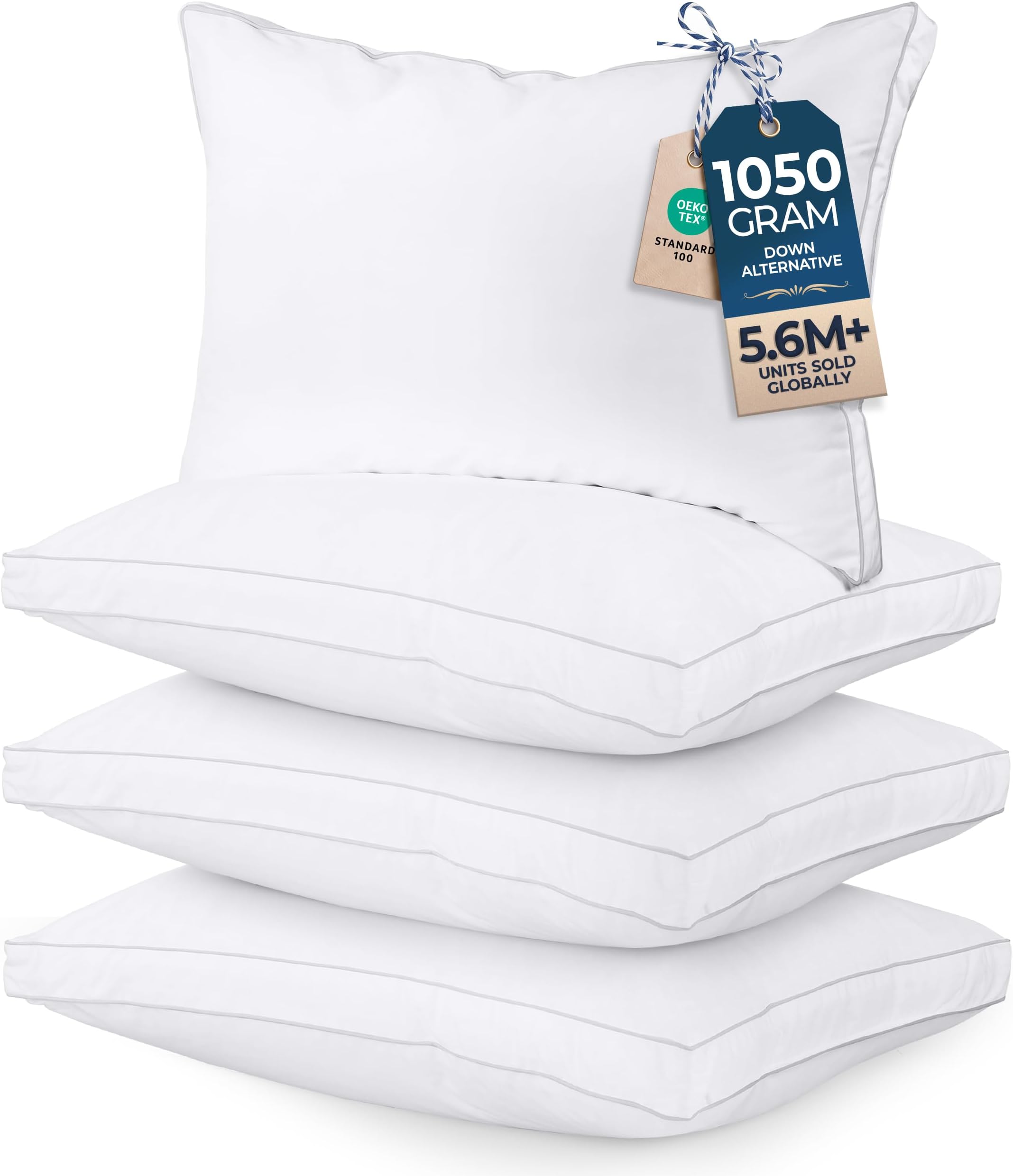 Utopia Bedding Gusset Bed Pillow, Hotel Pillows Queen Size Set of 4, White | Cotton Blended Down alternative pillows for sleeping, soft fluffy cooling comfort for Back, side & stomach sleepers, 4 pack