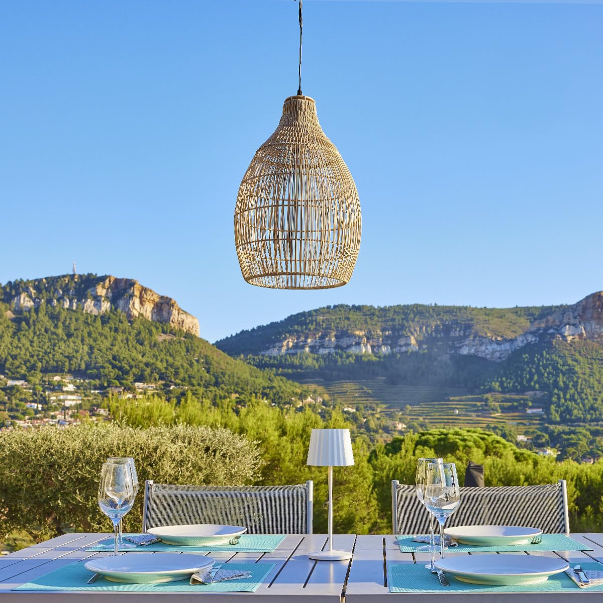 Lumisky Suspension solaire bohème vannerie tressée LED blanc chaud HOLIDAY H42cm