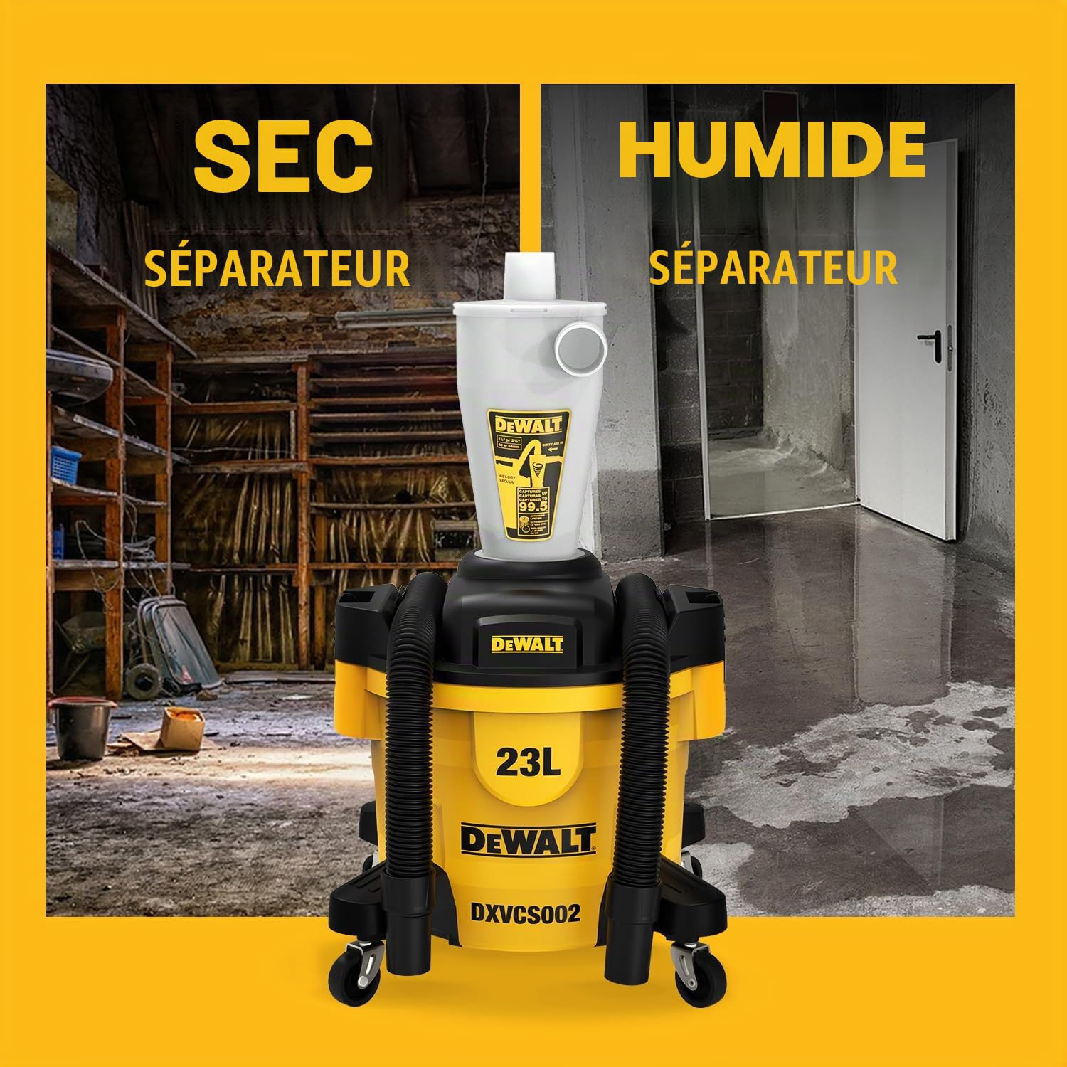 DEWALT Elément Séparateur Cyclone Filtre Dépoussiéreur Cyclonique pour Aspirateur à Poudre avec Réservoir à Poussière de 23 L, DXVCS002