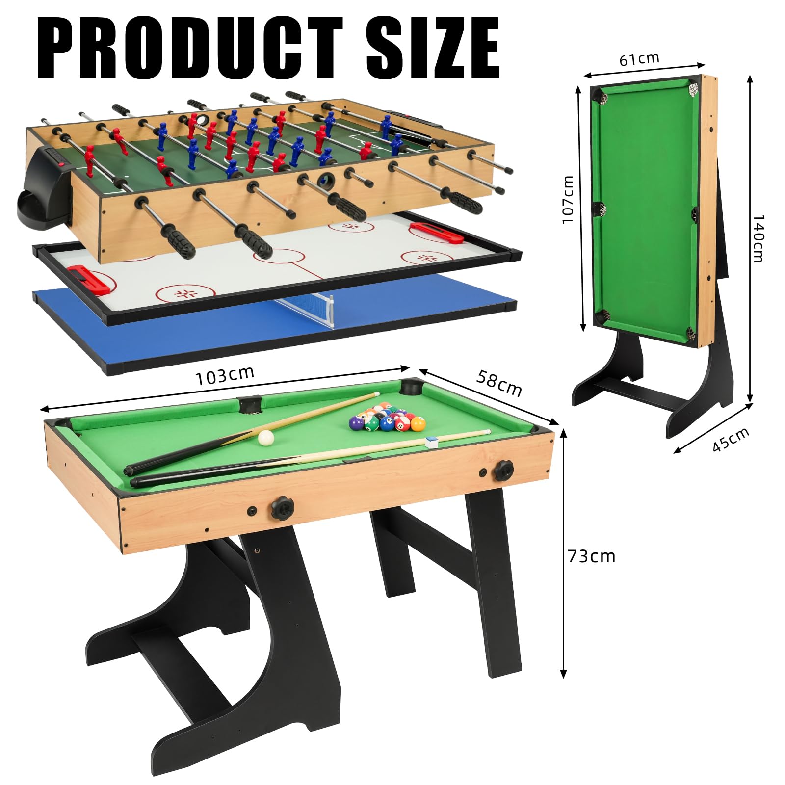 Tavolo Multigioco 10 In 1, Calcio Balilla 4FT Pieghevole, Biliardino Multigioco Tavolo da Biliardo, Biliardino, Biliardo, Ping pong, Tavolo daHockey, Shuffleboard, bowling per Bambini.
