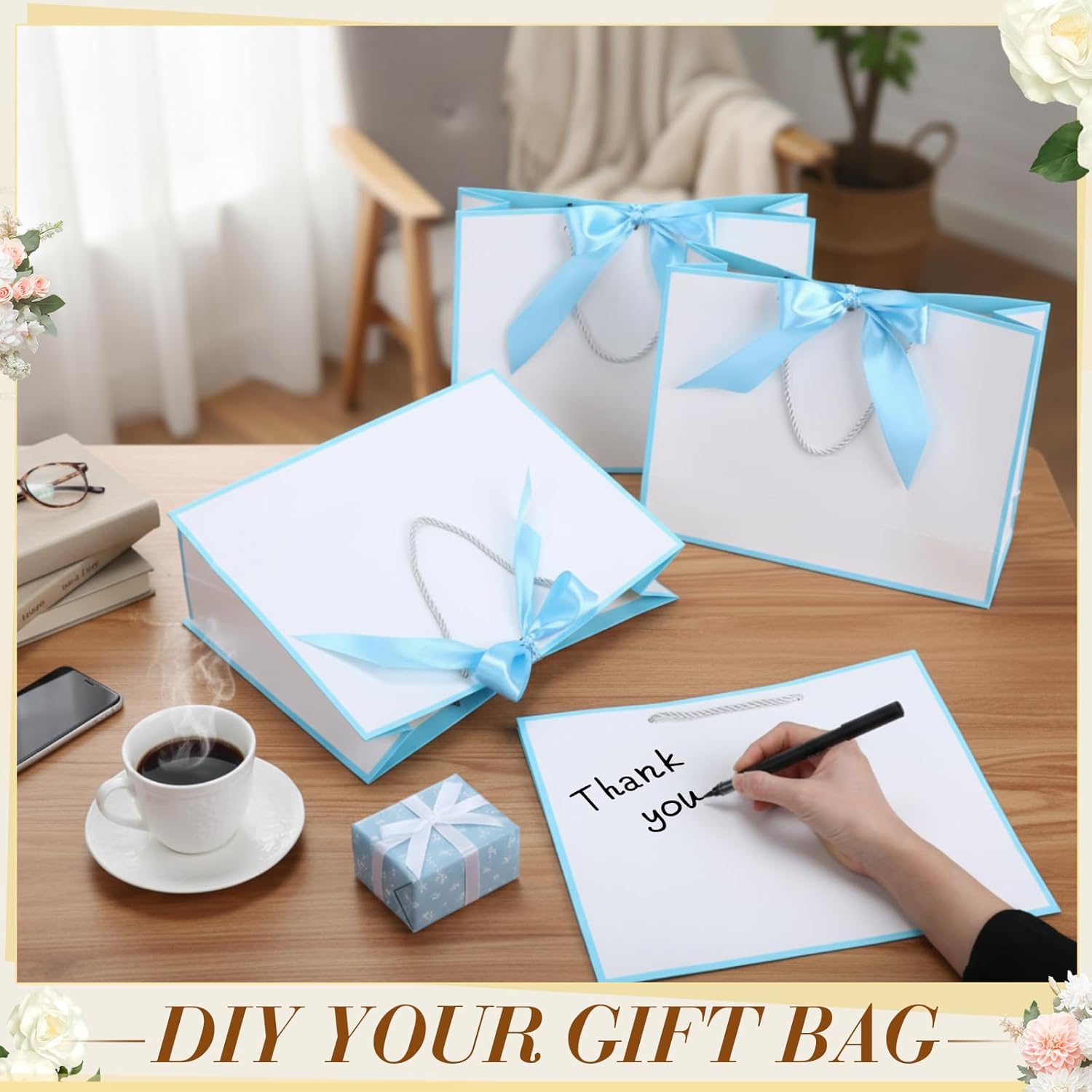 Tosstuki 36 Pack Thank You Gift Bags with Handle 3 Sizes Welcome Bags Thank You Return Gifts with Bow Ribbon for Birthday Party Wedding Bridesmaid(Blue)