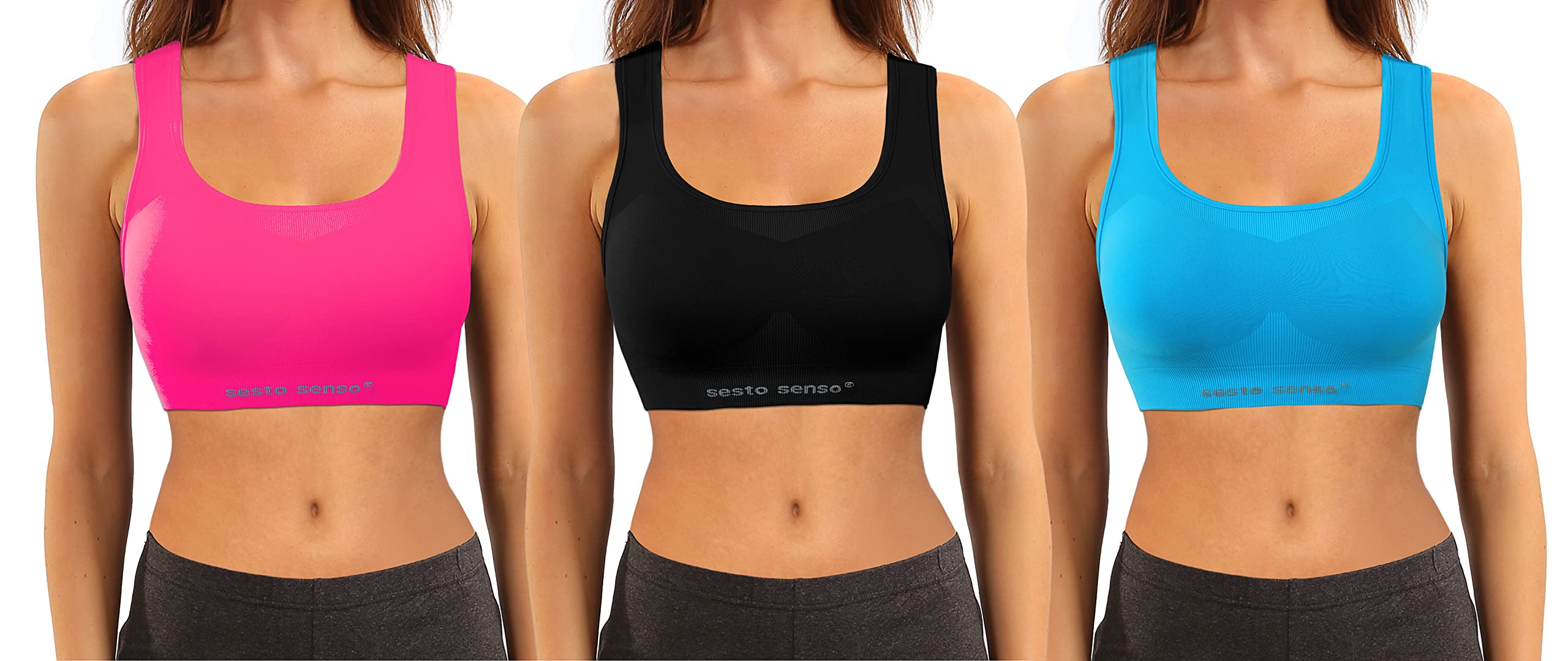 sesto senso Sport BH Nahtlos 3er Pack Damen Racerback Starker Halt ohne Bügel